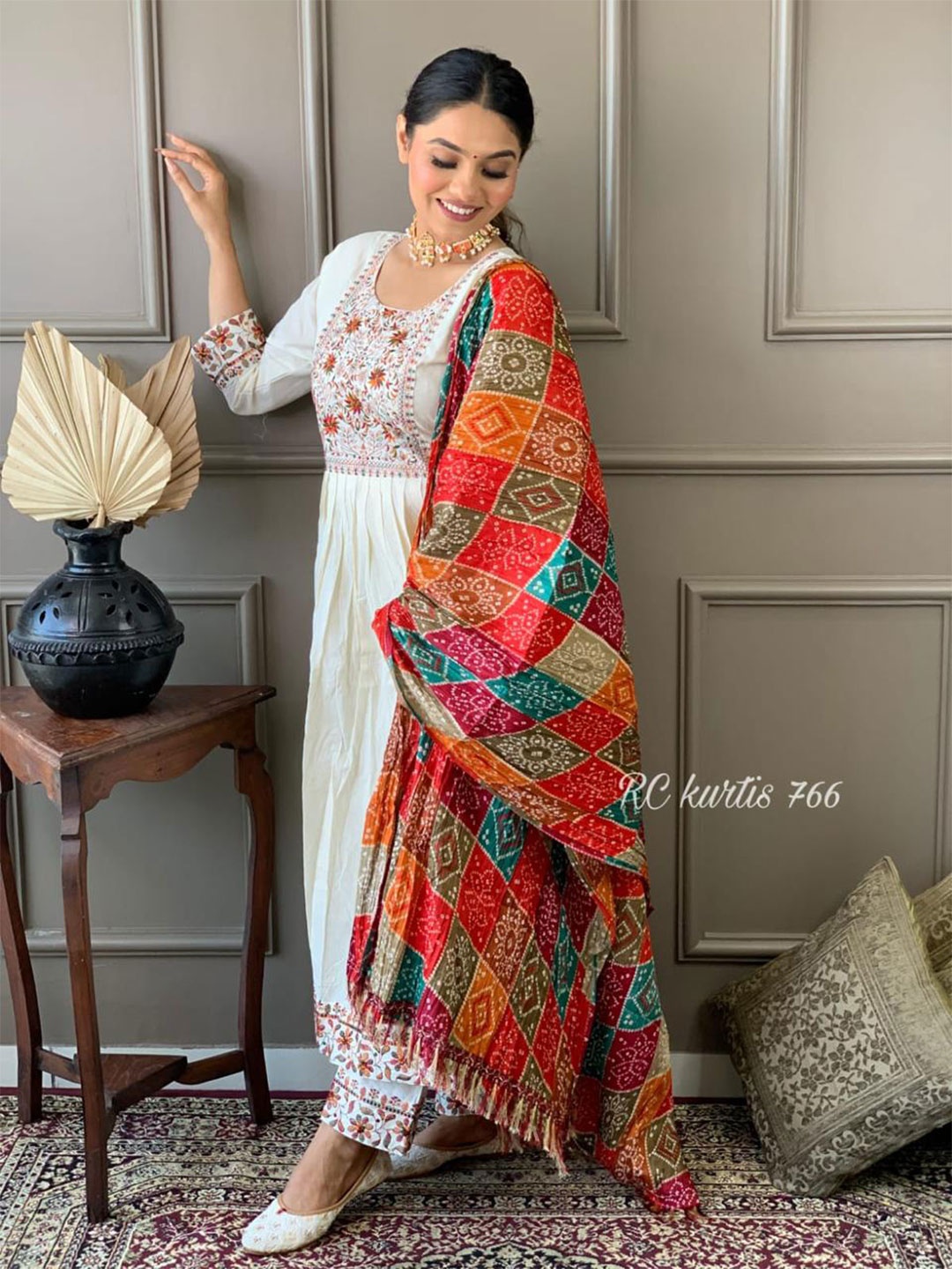 TRAHIMAM Floral Embroidered Anarkali Chanderi Silk Kurta With Trousers And Dupatta, White
TRAHIMAM Floral Embroidered Anarkali Chanderi Silk Kurta With Trousers And Dupatta, White