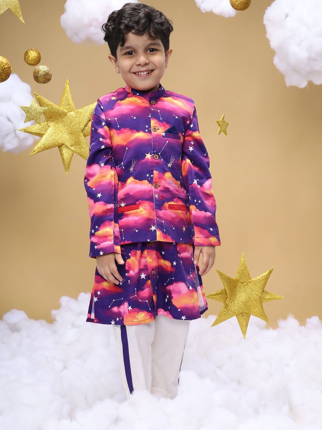 Little Shiro Dusk Is An Illusion Boys Printed Pure Cotton Kurta with Pyjamas, Purple
Little Shiro Dusk Is An Illusion Boys Printed Pure Cotton Kurta with Pyjamas, Purple