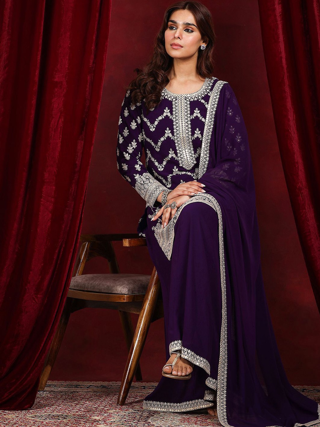 Libas Art Embroidered Mirror Work Round Neck Kurta With Palazzos & Dupatta, Purple
Libas Art Embroidered Mirror Work Round Neck Kurta With Palazzos & Dupatta, Purple