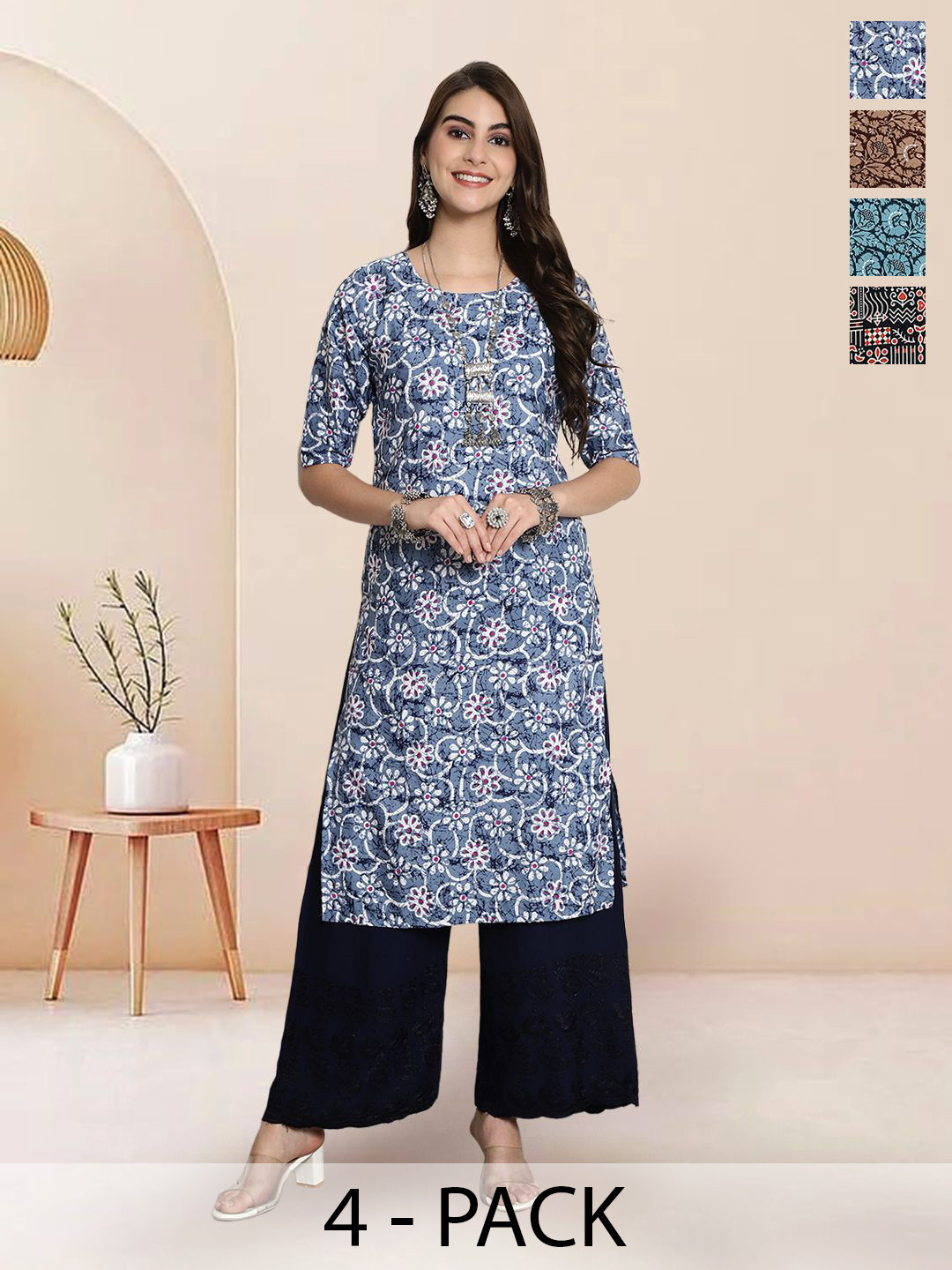7Threads Women Ethnic Motifs Printed Floral Crepe Kurta, Multi 
7Threads Women Ethnic Motifs Printed Floral Crepe Kurta, Multi