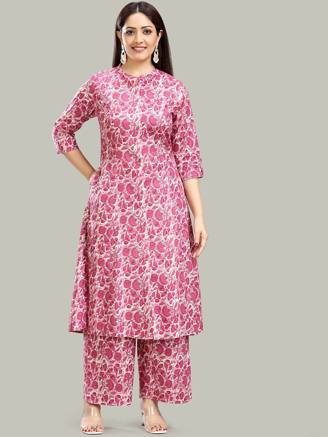 COTTON CULTURE Floral Printed Mandarin Collar Pure Cotton A-line Kurta With Palazzo, Pink
COTTON CULTURE Floral Printed Mandarin Collar Pure Cotton A-line Kurta With Palazzo, Pink