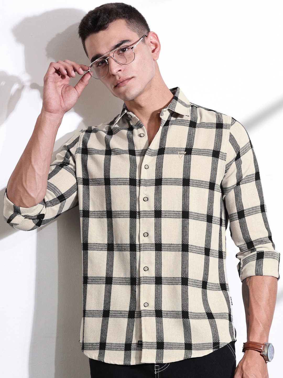 Thomas Scott Men Classic Slim Fit Spread Collar Windowpane Checked Cotton Casual Shirt, Off white
Thomas Scott Men Classic Slim Fit Spread Collar Windowpane Checked Cotton Casual Shirt, Off white