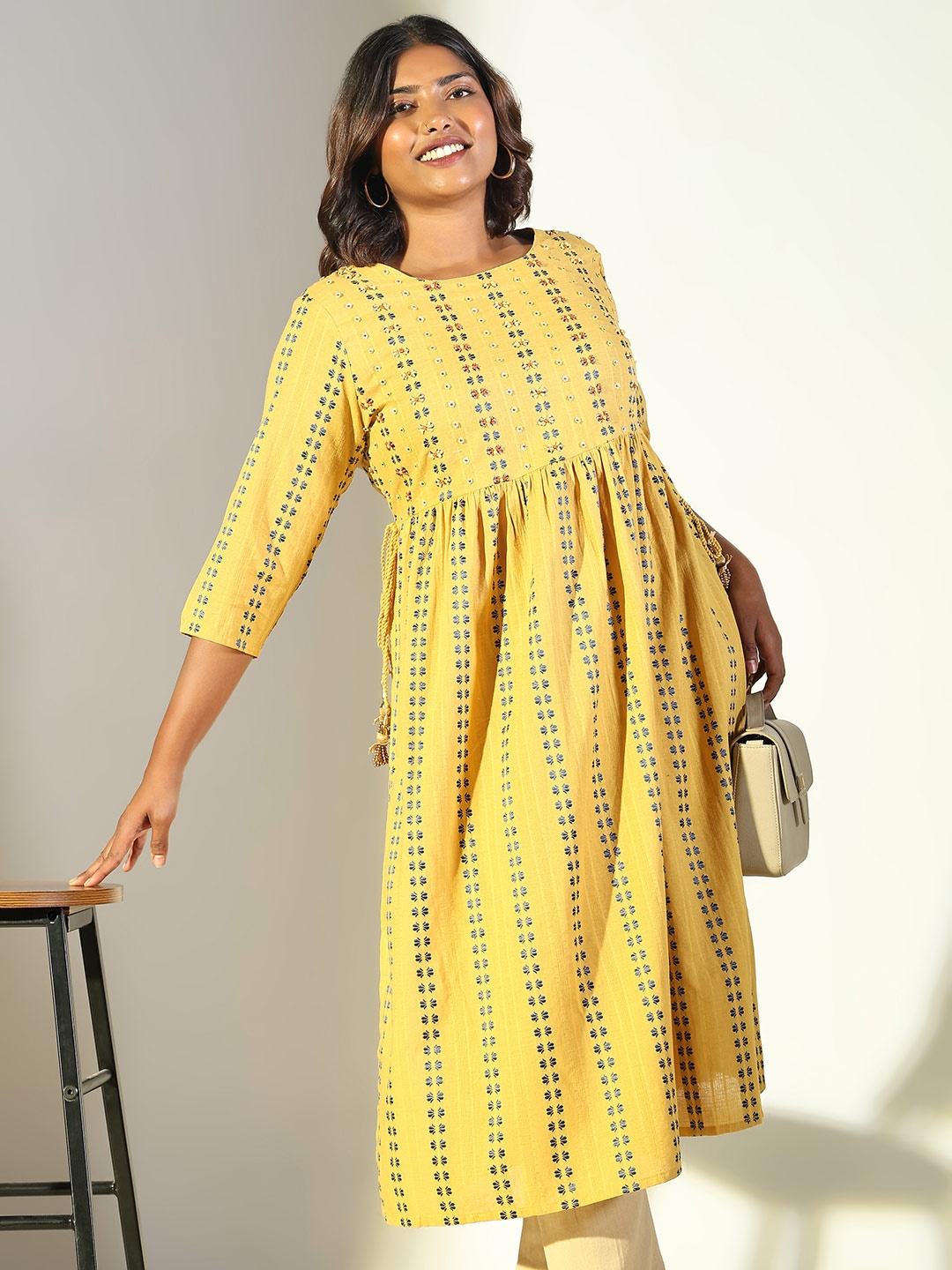 SHOWOFF Ethnic Motifs Printed Pleated Beads And Stones Anarkali Kurtas, Yellow
SHOWOFF Ethnic Motifs Printed Pleated Beads And Stones Anarkali Kurtas, Yellow