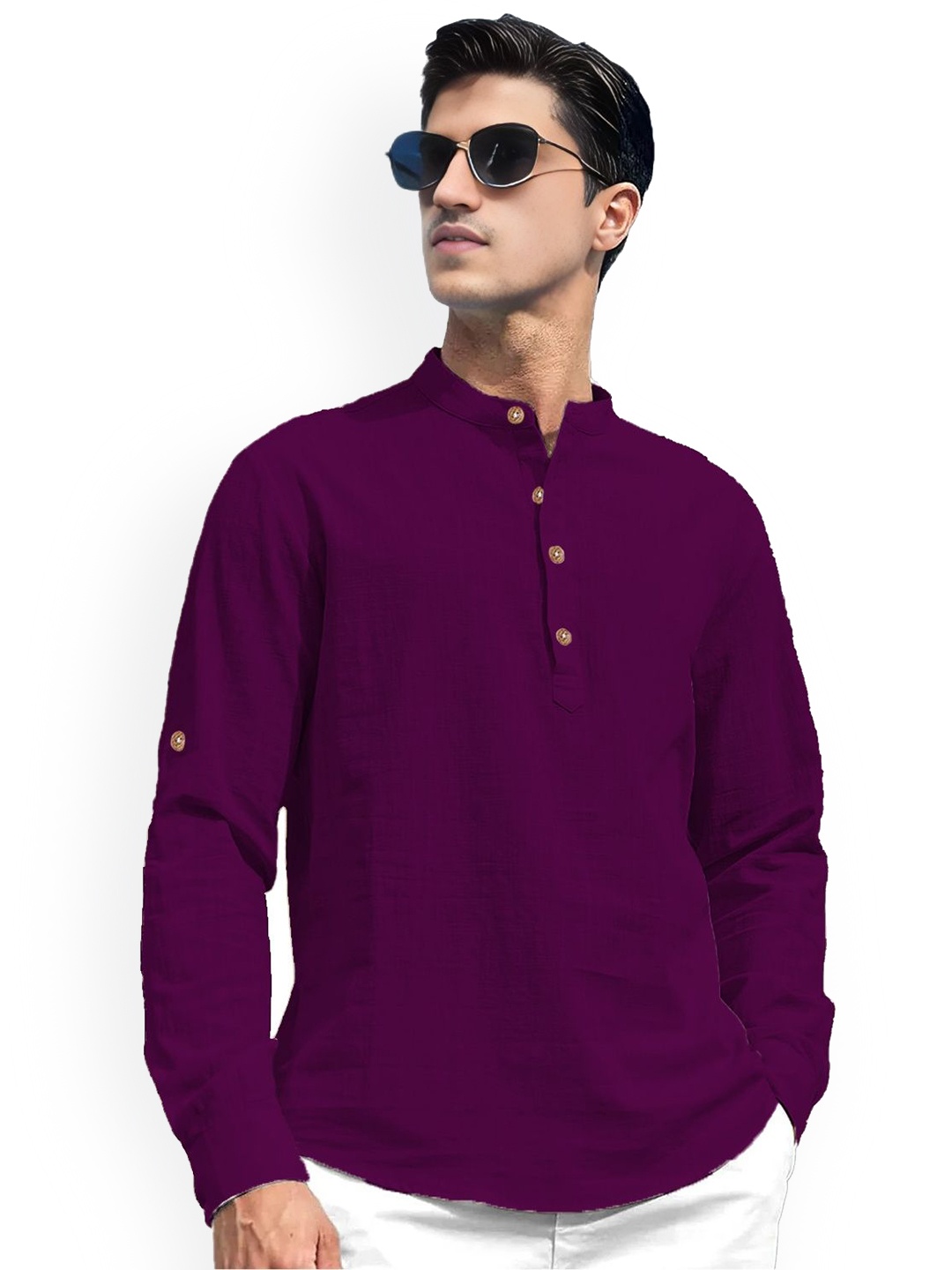 Vida Loca Band Collar Roll-Up Sleeves Pure Cotton Slim Fit Straight Short Kurta, Purple
Vida Loca Band Collar Roll-Up Sleeves Pure Cotton Slim Fit Straight Short Kurta, Purple