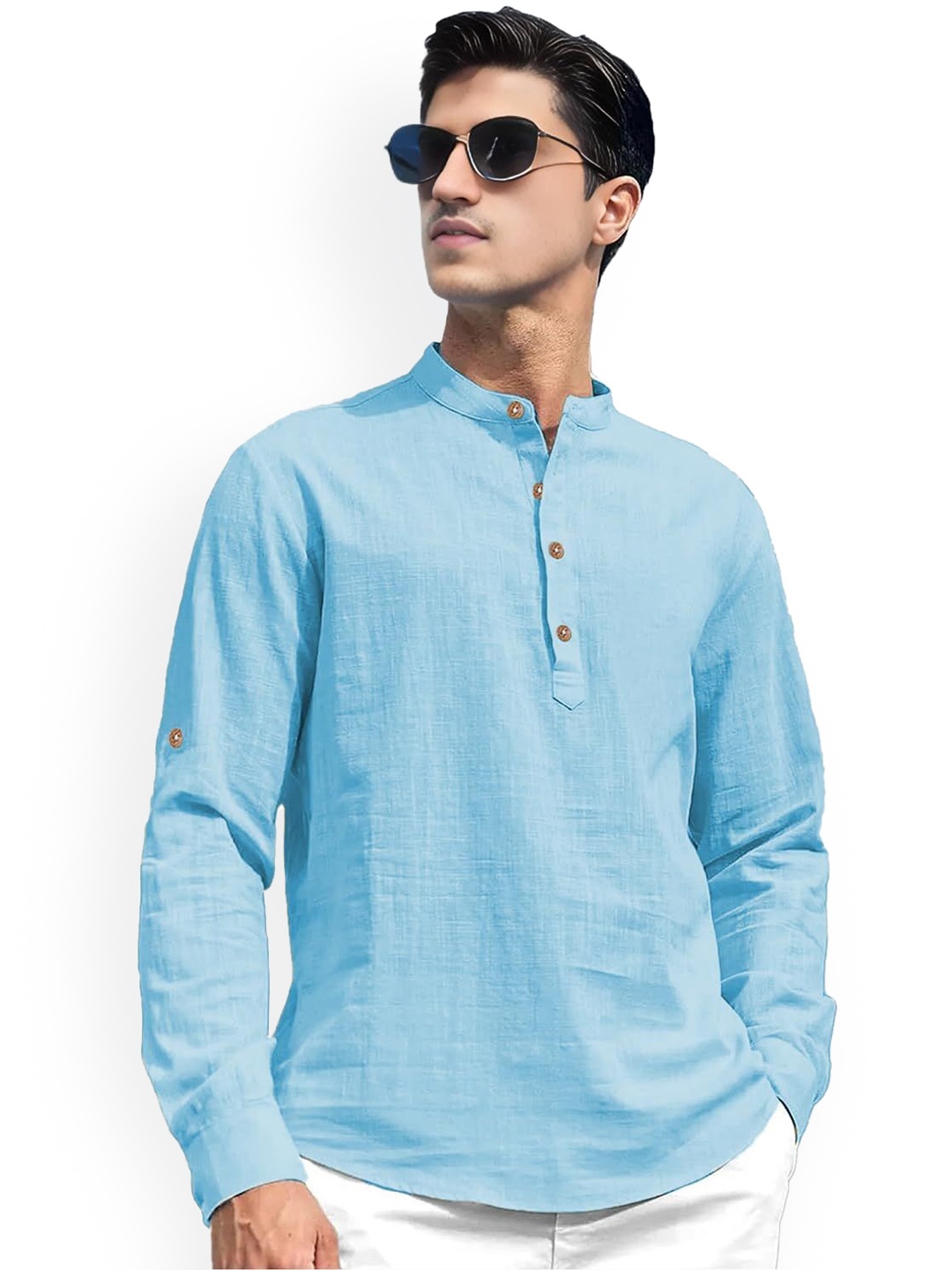 Vida Loca Band Collar Roll-Up Sleeves Pure Cotton Slim Fit Straight Short Kurta, Blue
Vida Loca Band Collar Roll-Up Sleeves Pure Cotton Slim Fit Straight Short Kurta, Blue
