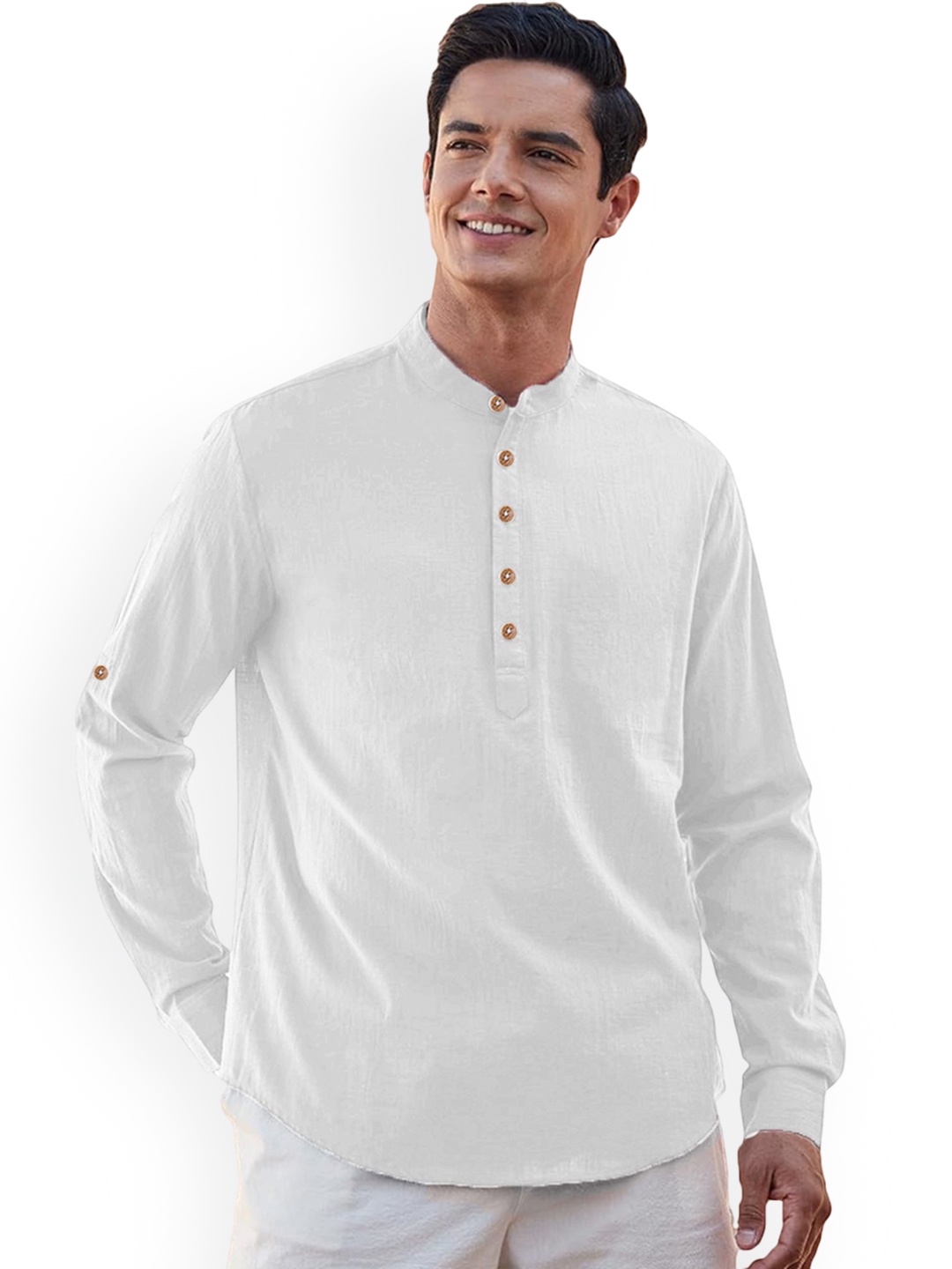 Vida Loca Band Collar Roll-Up Sleeves Pure Cotton Slim Fit Straight Short Kurta, White
Vida Loca Band Collar Roll-Up Sleeves Pure Cotton Slim Fit Straight Short Kurta, White