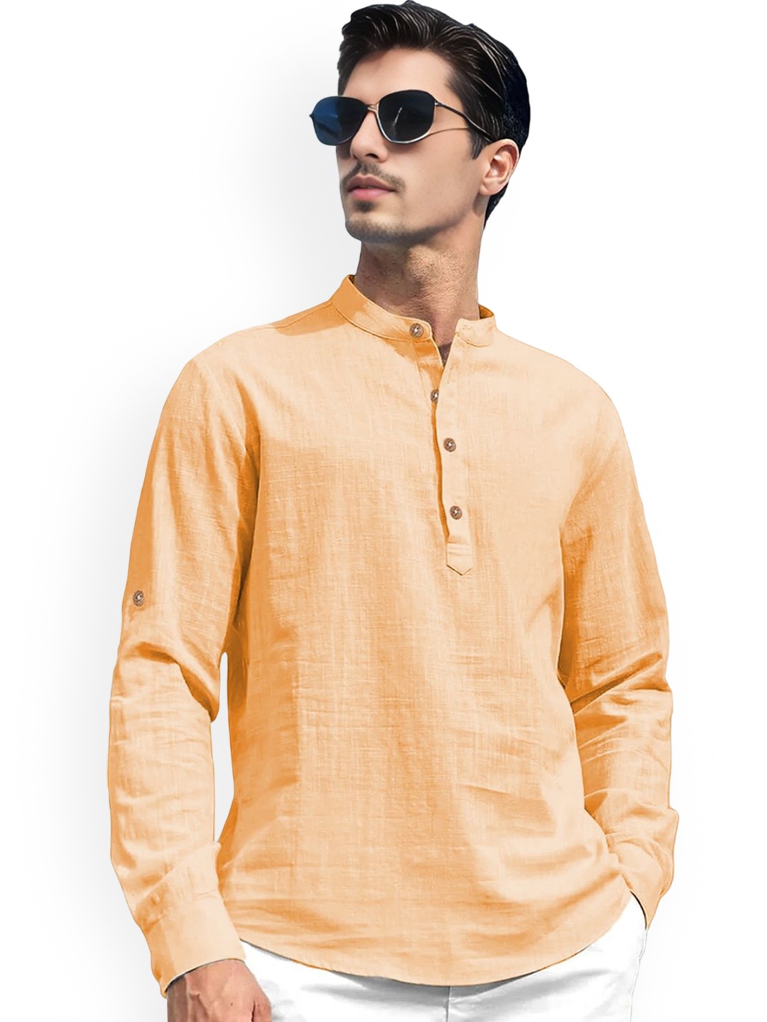 Vida Loca Band Collar Roll-Up Sleeves Pure Cotton Slim Fit Straight Short Kurta, Orange
Vida Loca Band Collar Roll-Up Sleeves Pure Cotton Slim Fit Straight Short Kurta, Orange