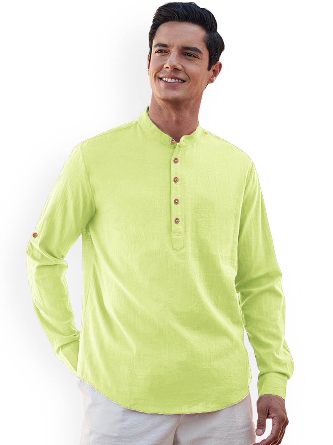 Vida Loca Band Collar Roll-Up Sleeves Pure Cotton Slim Fit Straight Short Kurta, Sea green
Vida Loca Band Collar Roll-Up Sleeves Pure Cotton Slim Fit Straight Short Kurta, Sea green