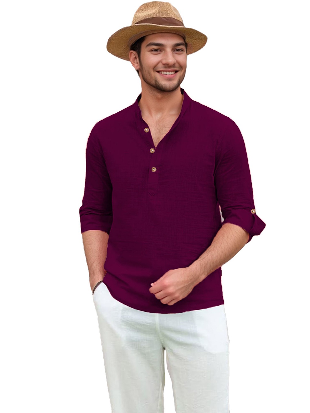 Vida Loca Band Collar Roll-Up Sleeves Pure Cotton Slim Fit Straight Short Kurta, Purple
Vida Loca Band Collar Roll-Up Sleeves Pure Cotton Slim Fit Straight Short Kurta, Purple