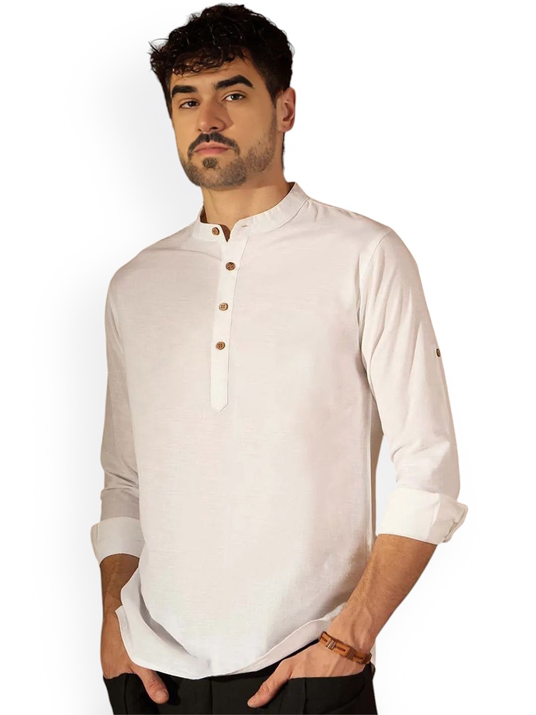 Vida Loca Band Collar Roll-Up Sleeves Pure Cotton Slim Fit Straight Short Kurta, White
Vida Loca Band Collar Roll-Up Sleeves Pure Cotton Slim Fit Straight Short Kurta, White