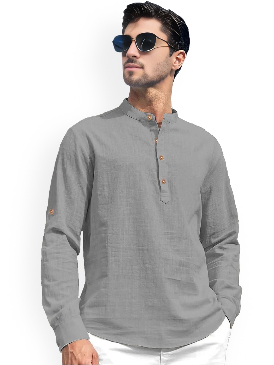 Vida Loca Band Collar Roll-Up Sleeves Pure Cotton Slim Fit Straight Short Kurta, Grey
Vida Loca Band Collar Roll-Up Sleeves Pure Cotton Slim Fit Straight Short Kurta, Grey