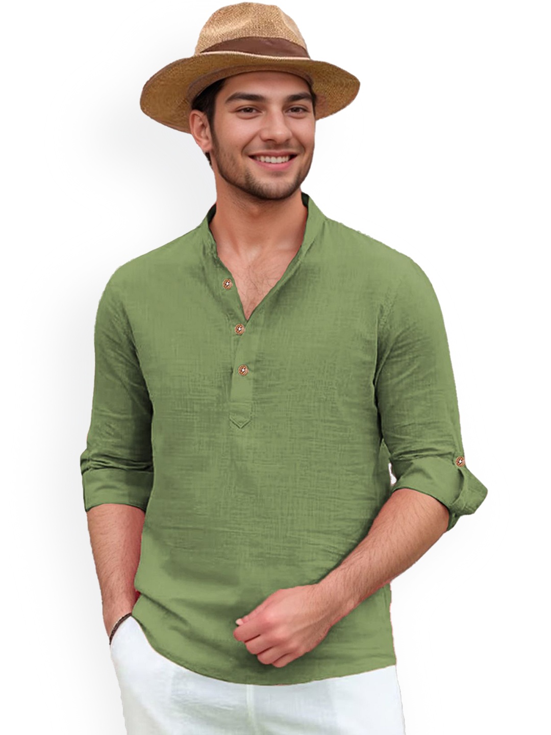 Vida Loca Band Collar Roll-Up Sleeves Pure Cotton Slim Fit Straight Short Kurta, Khaki
Vida Loca Band Collar Roll-Up Sleeves Pure Cotton Slim Fit Straight Short Kurta, Khaki