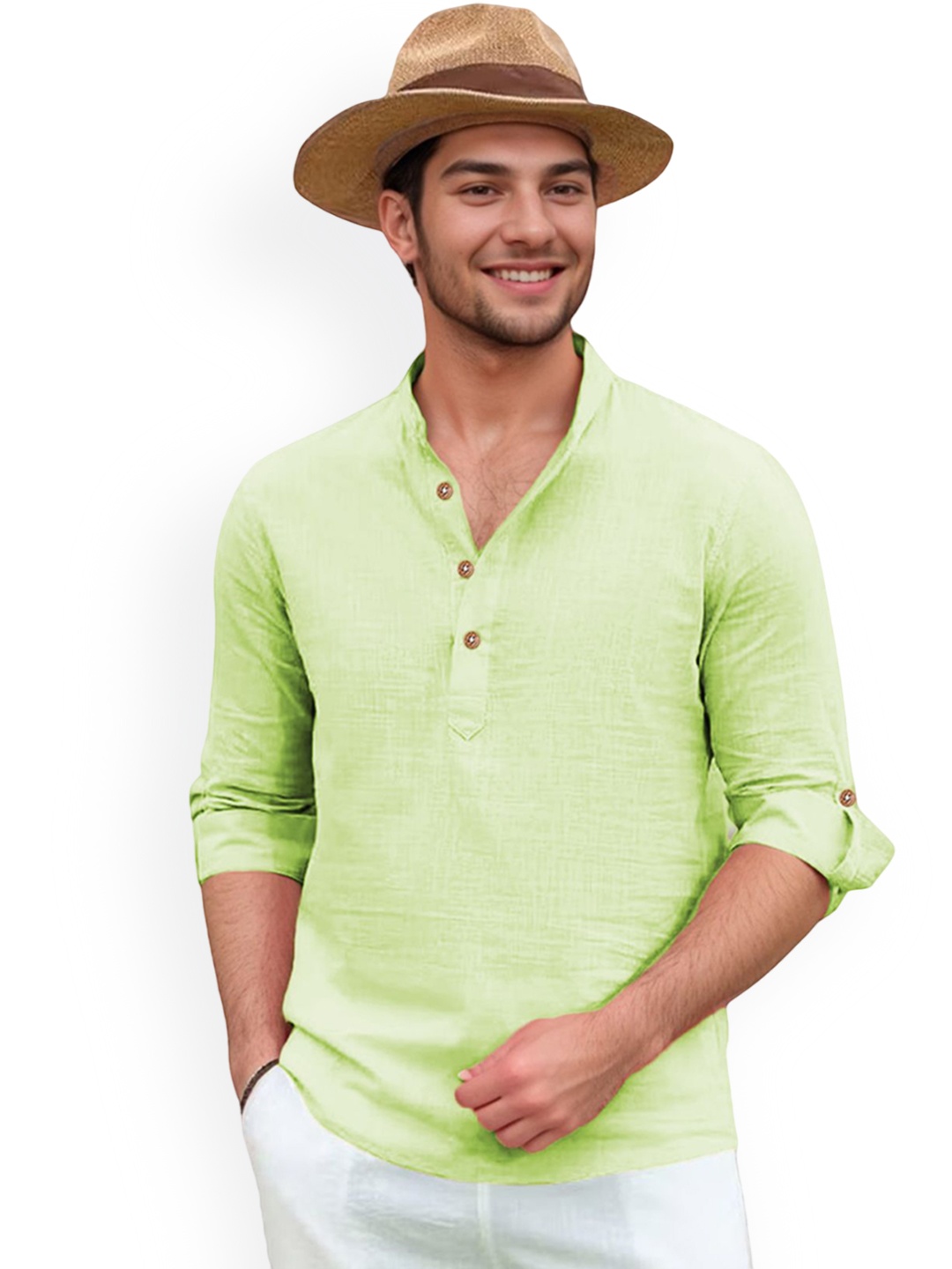 Vida Loca Band Collar Roll-Up Sleeves Pure Cotton Slim Fit Straight Short Kurta, Sea green
Vida Loca Band Collar Roll-Up Sleeves Pure Cotton Slim Fit Straight Short Kurta, Sea green