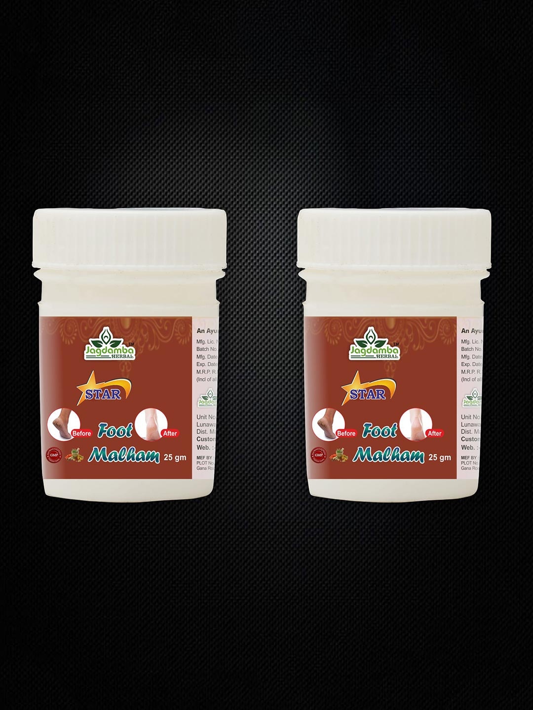 Jagdamba Herbal Star Foot Malham 2Pcs Ayurvedic Relief For Cracked Heels & Foot Pain- 25 g, Grey
Jagdamba Herbal Star Foot Malham 2Pcs Ayurvedic Relief For Cracked Heels & Foot Pain- 25 g, Grey