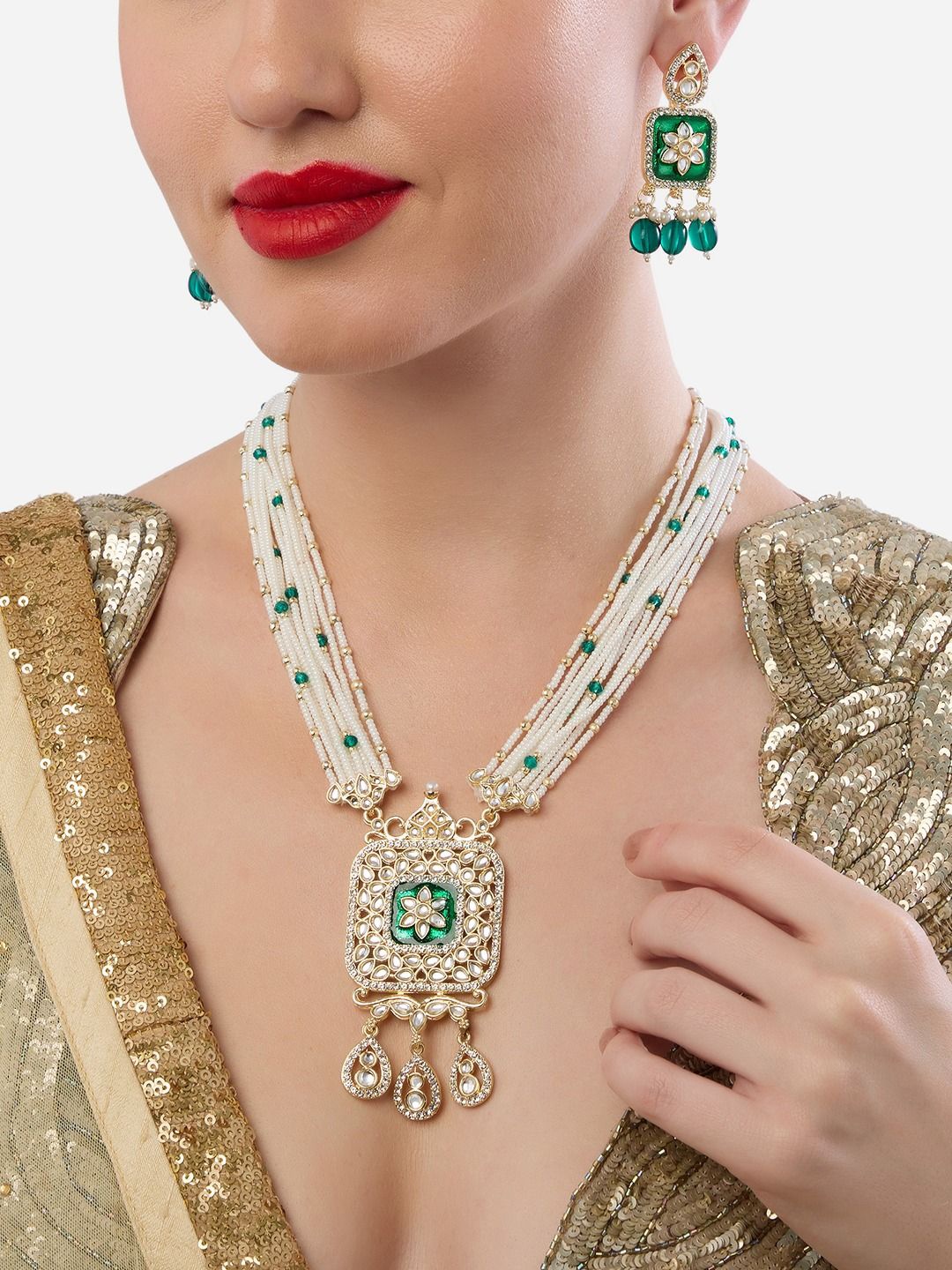 Zaveri Pearls Gold-Plated Austrian Diamonds Stone-Studded & Beaded Meenakari Jewellery Set
Zaveri Pearls Gold-Plated Austrian Diamonds Stone-Studded & Beaded Meenakari Jewellery Set