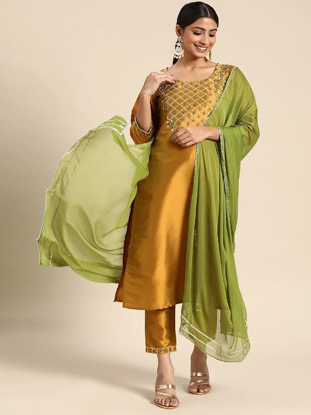 Lookmark Ethnic Motifs Yoke Design Thread Work Kurta With Trouser And Dupatta, Yellow
Lookmark Ethnic Motifs Yoke Design Thread Work Kurta With Trouser And Dupatta, Yellow