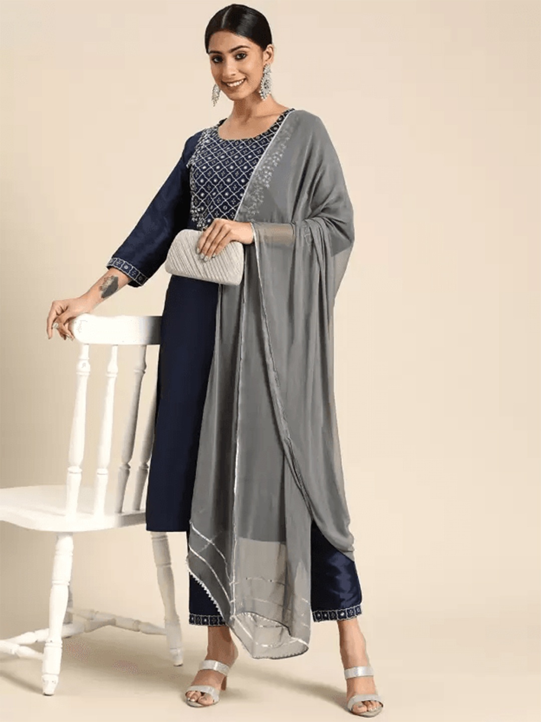 Lookmark Ethnic Motifs Yoke Designe Mirror Work Straight Kurta with Palazzos & Dupatta, Blue
Lookmark Ethnic Motifs Yoke Designe Mirror Work Straight Kurta with Palazzos & Dupatta, Blue