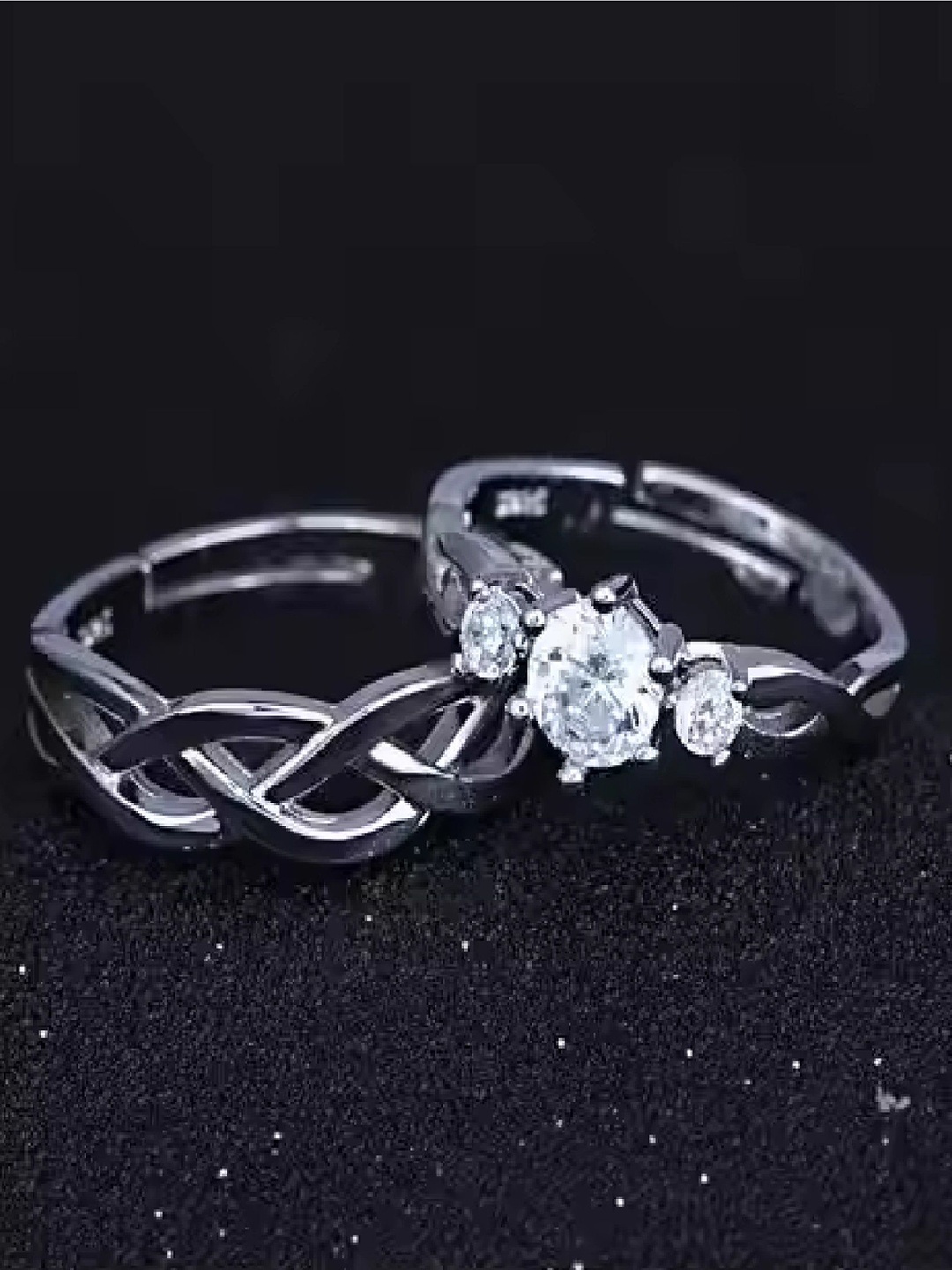 RUHI COLLECTION Unisex Set Of 2 Silver-Plated Stainless Steel CZ-Studded 7027 Couple Rings
RUHI COLLECTION Unisex Set Of 2 Silver-Plated Stainless Steel CZ-Studded 7027 Couple Rings