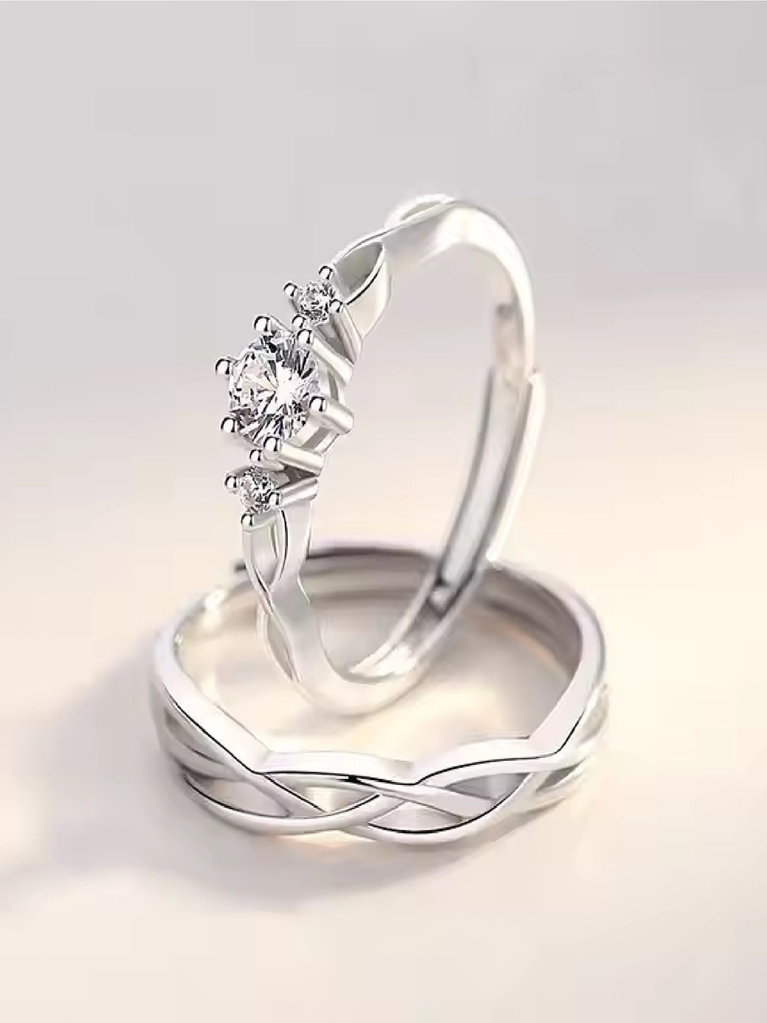 RUHI COLLECTION Unisex Set Of 2 Silver-Plated Stainless Steel CZ-Studded 7027 Couple Rings
RUHI COLLECTION Unisex Set Of 2 Silver-Plated Stainless Steel CZ-Studded 7027 Couple Rings
