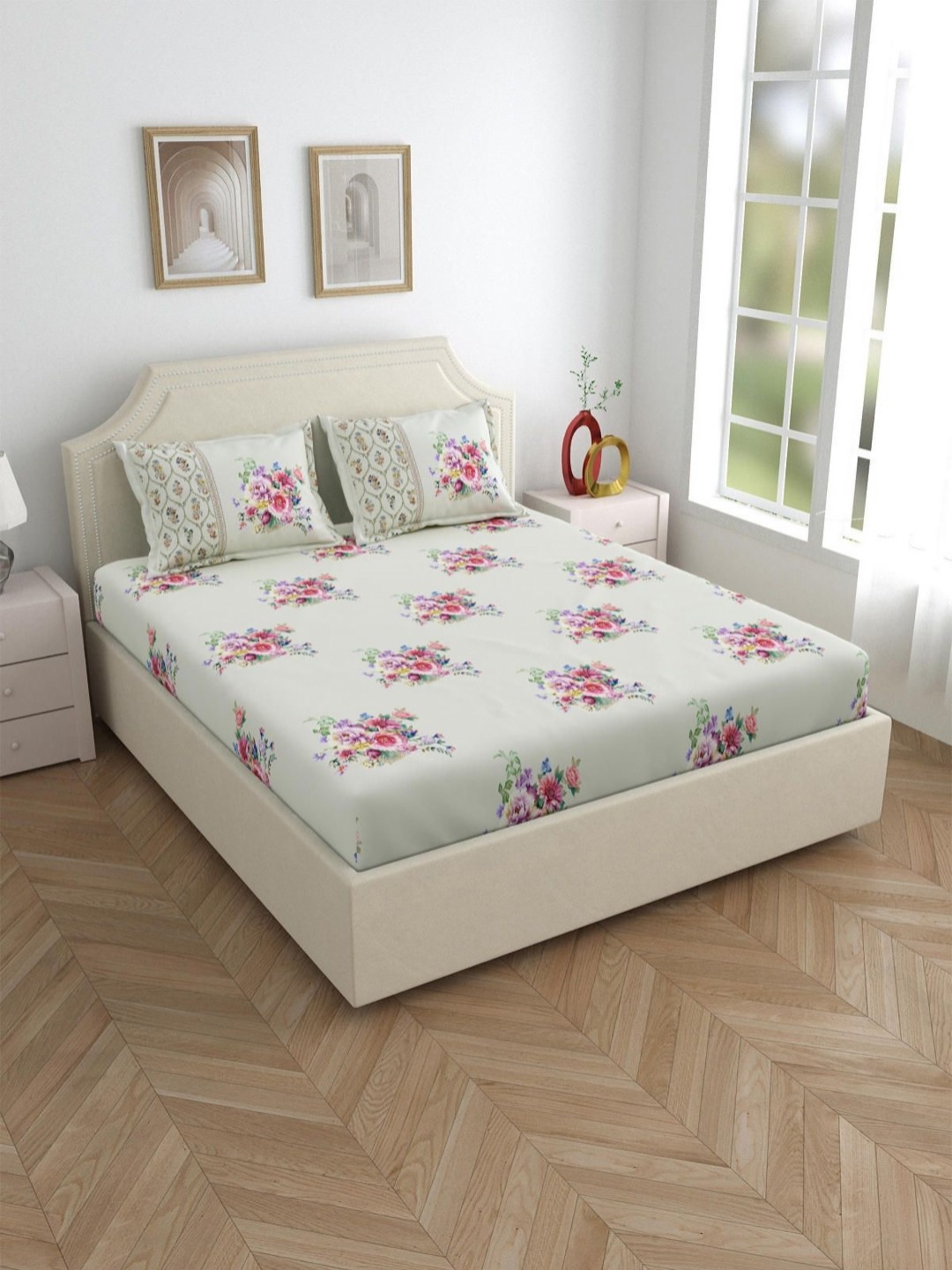 Myntra Elegant Homes Off White & Pink Floral 300 TC King Bedsheet with 2 Pillow Covers
Myntra Elegant Homes Off White & Pink Floral 300 TC King Bedsheet with 2 Pillow Covers