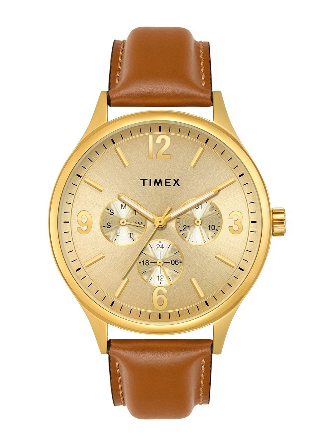 Timex Men Brass Dial & Leather Straps Analogue Multi Function Watch TWEG18439, Champagne
Timex Men Brass Dial & Leather Straps Analogue Multi Function Watch TWEG18439, Champagne