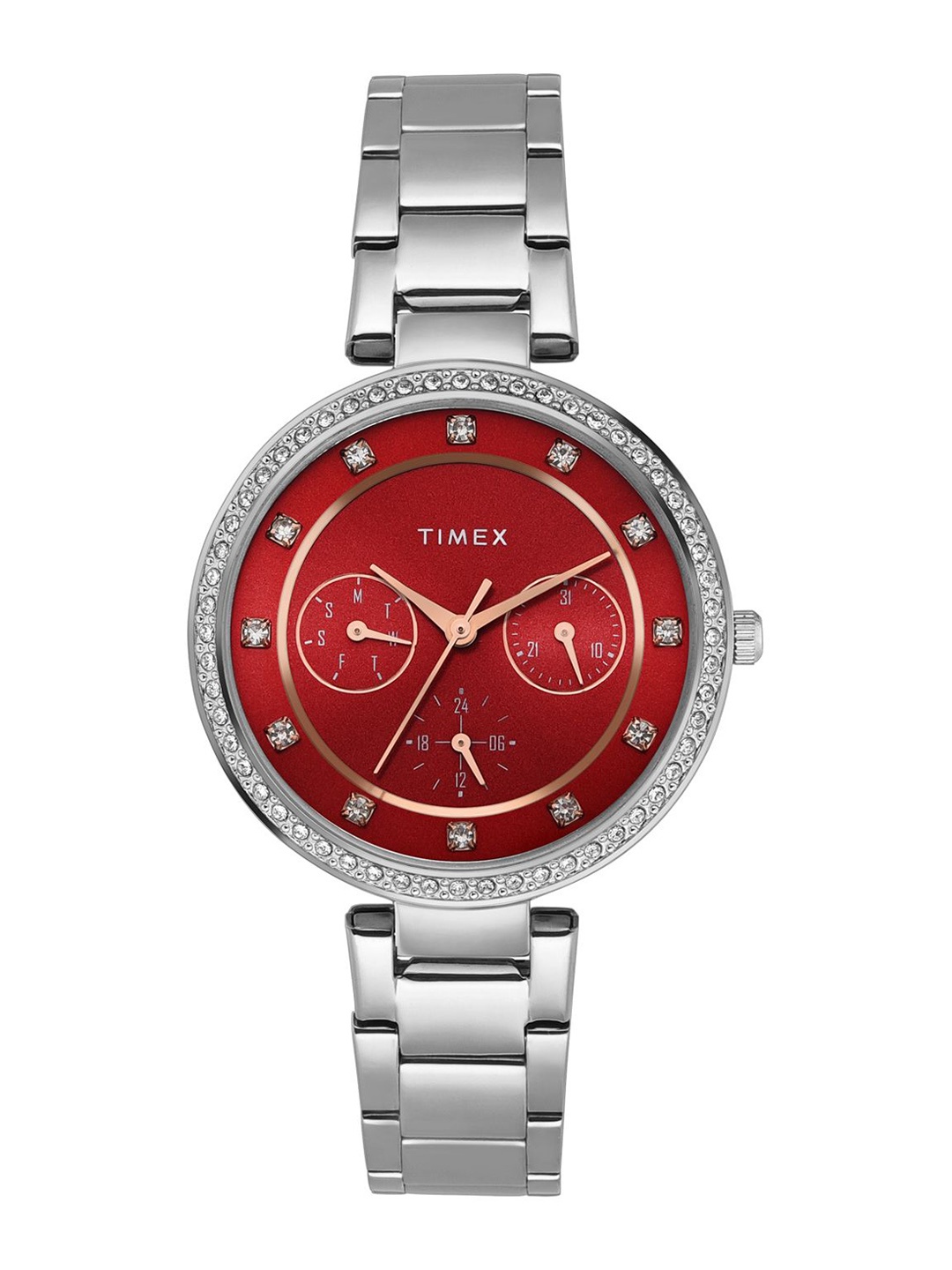 Timex Women Brass Embellished Dial & Stainless Steel Straps Analogue Watch TWEL18704, Red
Timex Women Brass Embellished Dial & Stainless Steel Straps Analogue Watch TWEL18704, Red