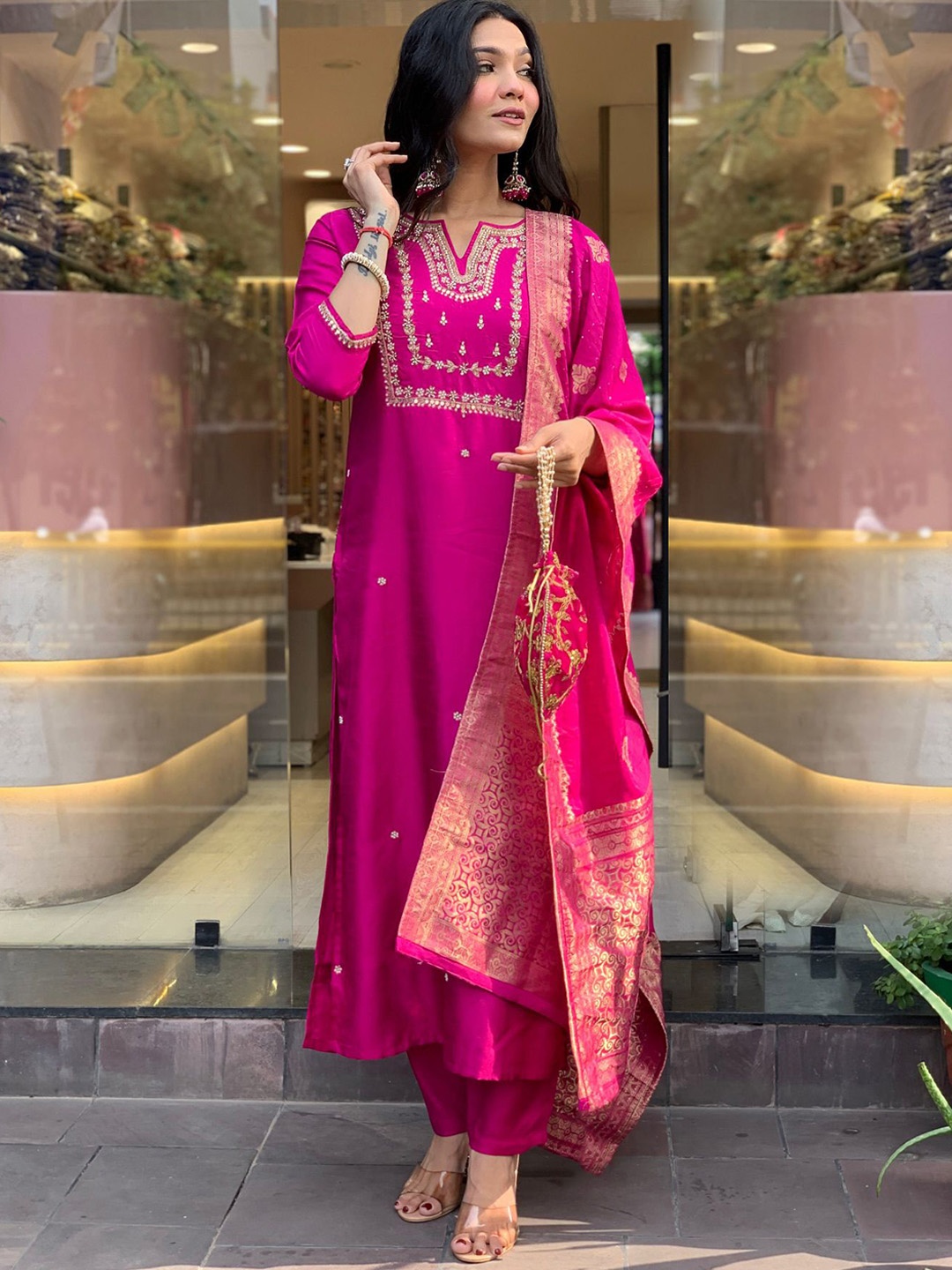 Anni Designer Floral Embroidered Straight Kurta With Trousers & Dupatta, Pink
Anni Designer Floral Embroidered Straight Kurta With Trousers & Dupatta, Pink