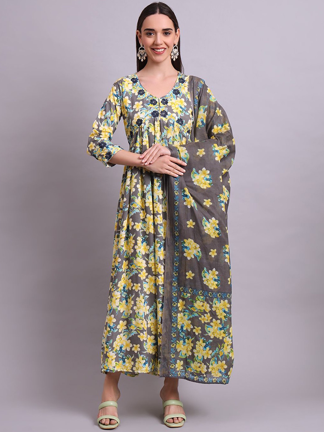 aayusika Floral Printed & Embroidered Cotton Fit & Flared Maxi Ethnic Dress, Yellow
aayusika Floral Printed & Embroidered Cotton Fit & Flared Maxi Ethnic Dress, Yellow