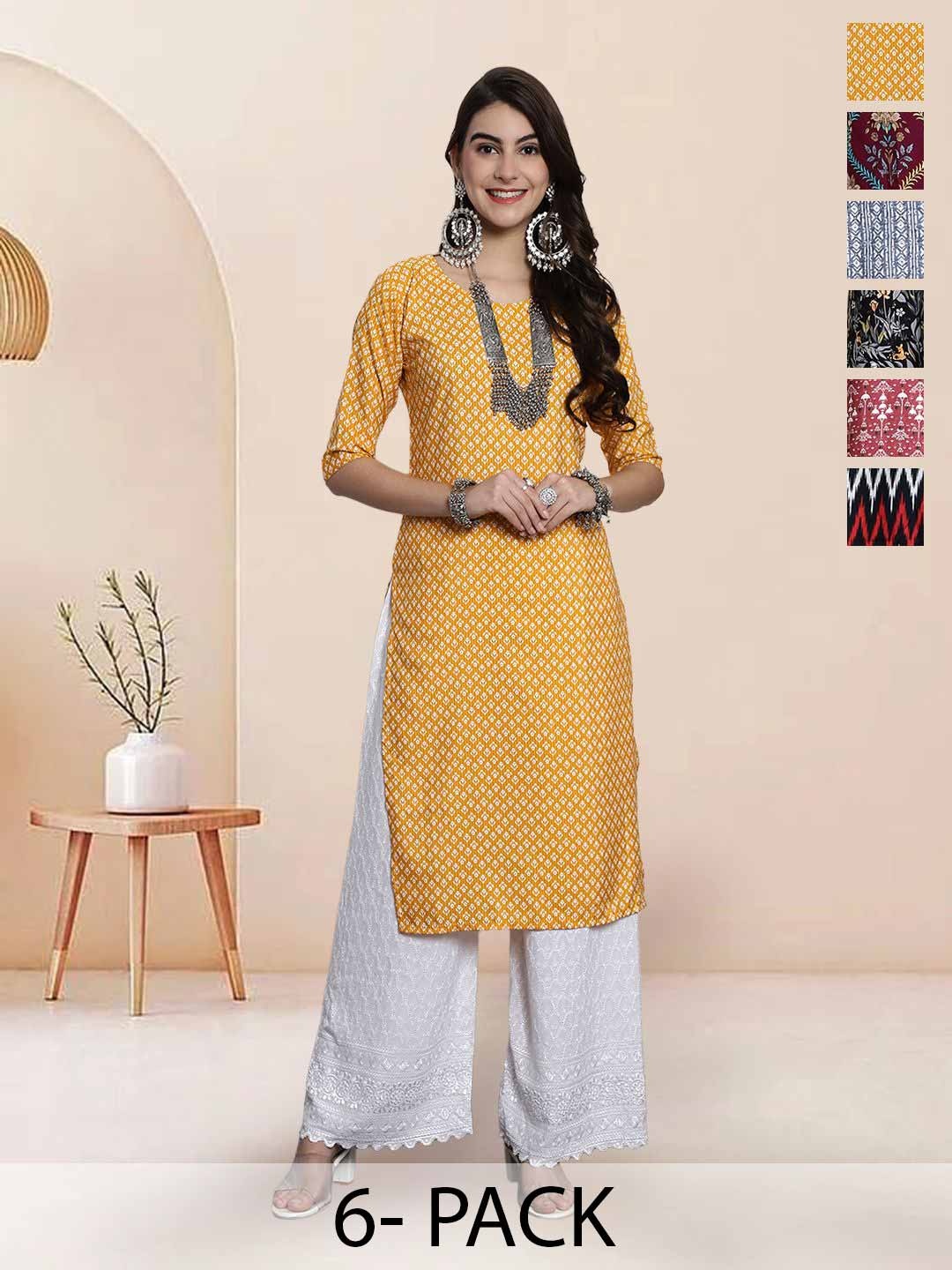 7Threads Selection Of 6 Floral Printed Round Neck Straight Kurtas, Mustard
7Threads Selection Of 6 Floral Printed Round Neck Straight Kurtas, Mustard