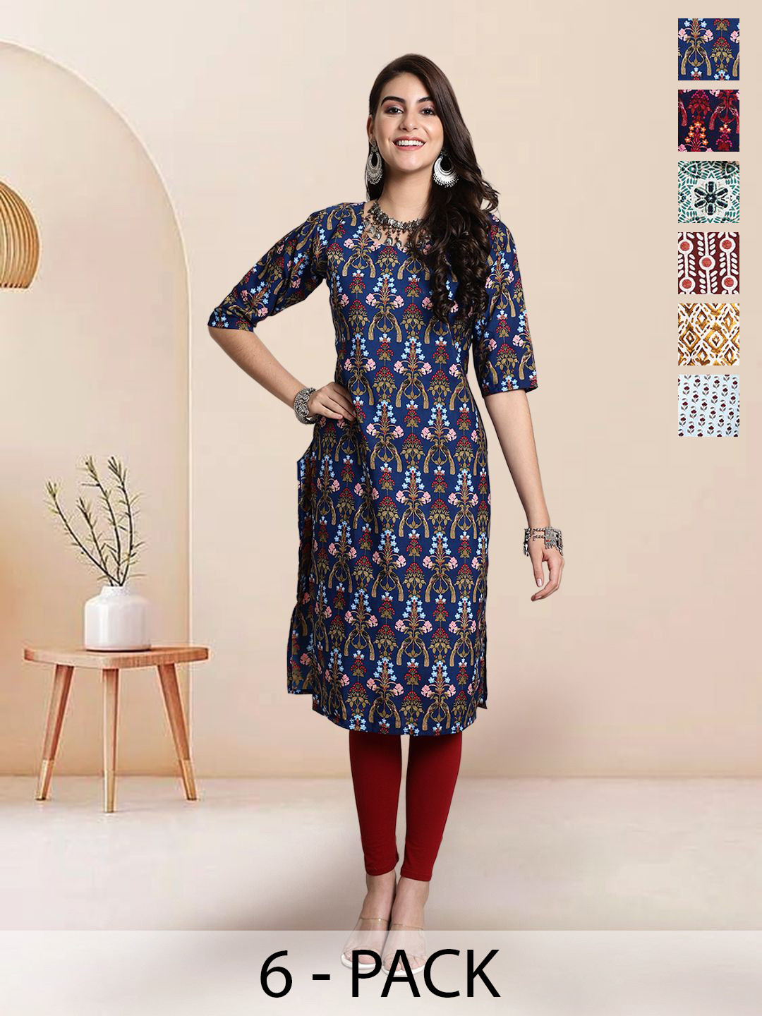 7Threads Selection Of 6 Floral Printed Round Neck Straight Kurta, Navy blue
7Threads Selection Of 6 Floral Printed Round Neck Straight Kurta, Navy blue