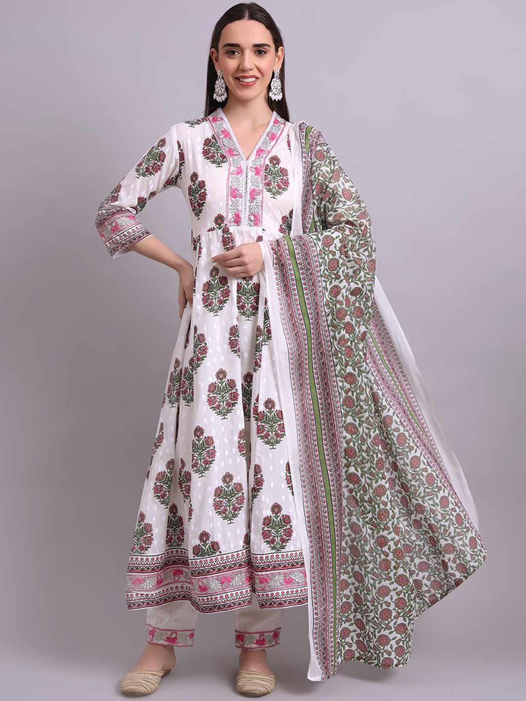 aayusika Floral Printed Thread Work Pure Cotton Anarkali Kurta With Trousers & Dupatta, Off white
aayusika Floral Printed Thread Work Pure Cotton Anarkali Kurta With Trousers & Dupatta, Off white