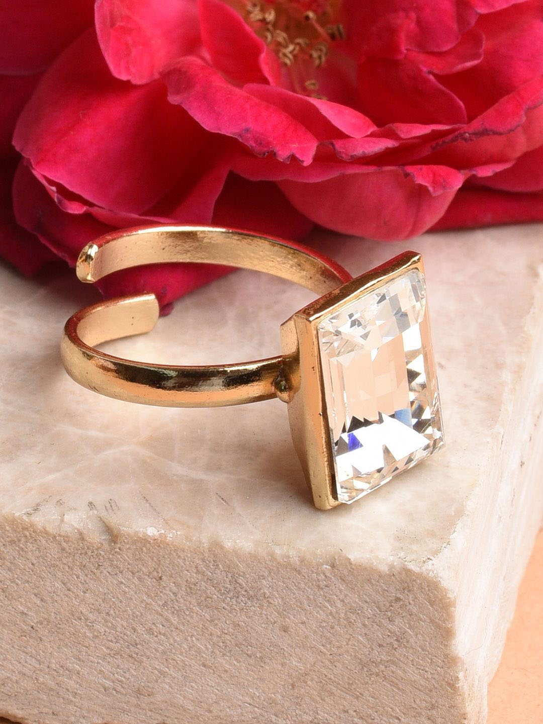 XPNSV Gold-Plated Emerald-Cut Crystal Stone Studded Anti-Tarnish Adjustable Finger Ring
XPNSV Gold-Plated Emerald-Cut Crystal Stone Studded Anti-Tarnish Adjustable Finger Ring