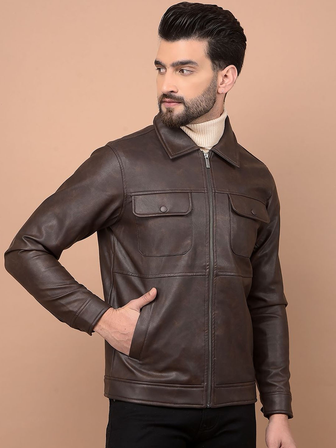 Crimsoune Club Men Spread Collar Solid Casual Leather Lightweight Jacket, Coffee brown
Crimsoune Club Men Spread Collar Solid Casual Leather Lightweight Jacket, Coffee brown