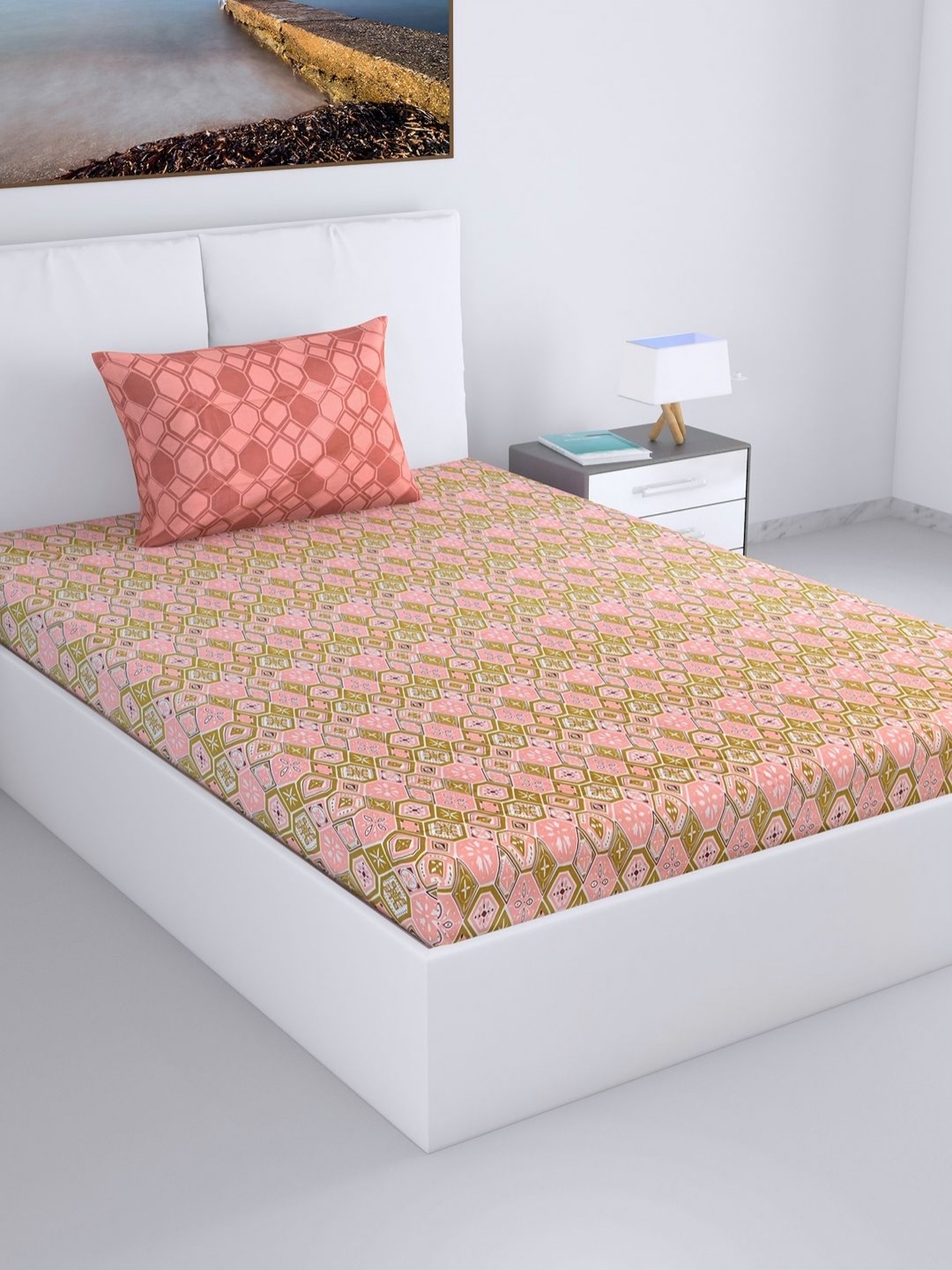Divine Casa Trident Peach Printed Pure Cotton 144 TC Single Bedsheet Set 2.23m x 1.45m
Divine Casa Trident Peach Printed Pure Cotton 144 TC Single Bedsheet Set 2.23m x 1.45m