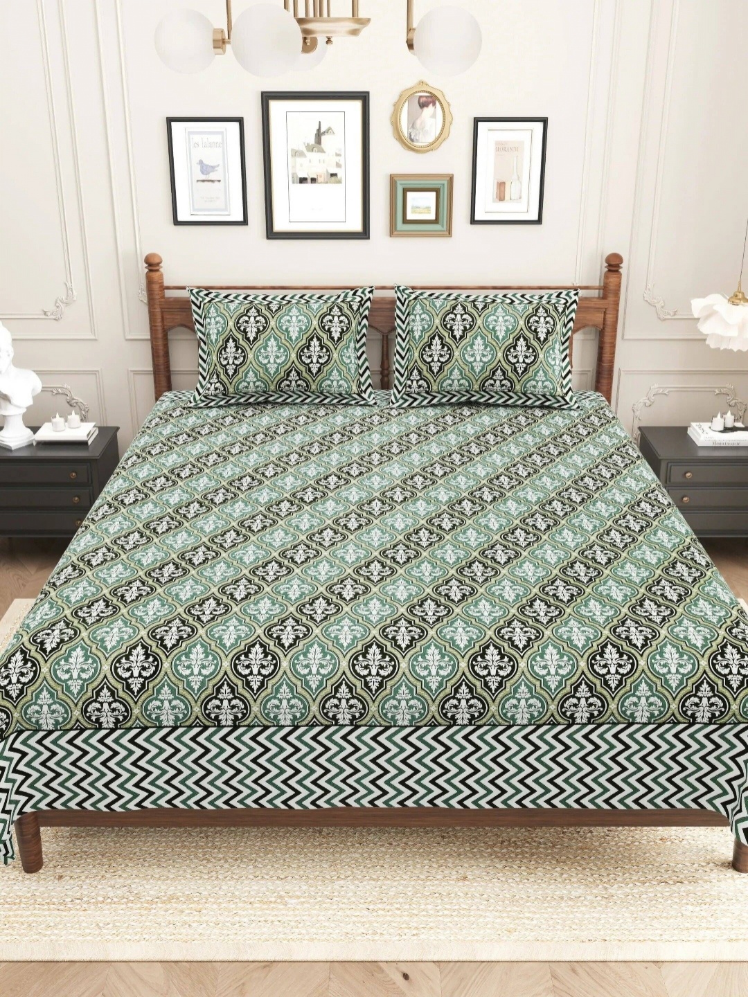 LIVING ROOTS sanganeri Green Printed Pure Cotton 250 TC King Bedsheet Set 2.43 m X 2.64 m
LIVING ROOTS sanganeri Green Printed Pure Cotton 250 TC King Bedsheet Set 2.43 m X 2.64 m