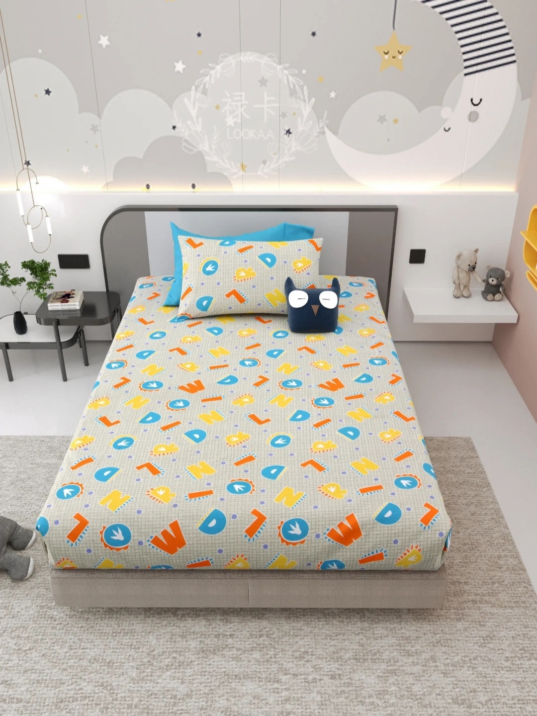 LIVING ROOTS Kinder Joy Typography Pure Cotton 220 TC Single Bedsheet Set 1.42 m x 2.18 m, Grey
LIVING ROOTS Kinder Joy Typography Pure Cotton 220 TC Single Bedsheet Set 1.42 m x 2.18 m, Grey