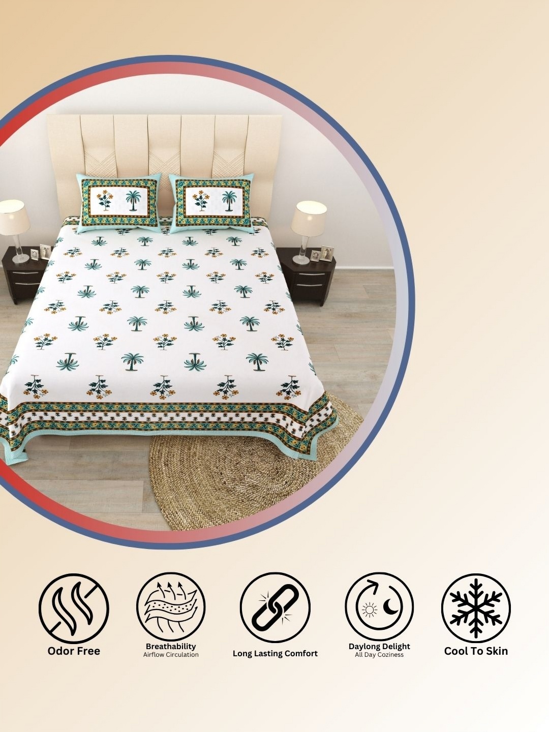 LIVING ROOTS kalakriti White Printed 250 TC Pure Cotton King Bedsheet Set 2.28 m X 2.64 m, Blue
LIVING ROOTS kalakriti White Printed 250 TC Pure Cotton King Bedsheet Set 2.28 m X 2.64 m, Blue