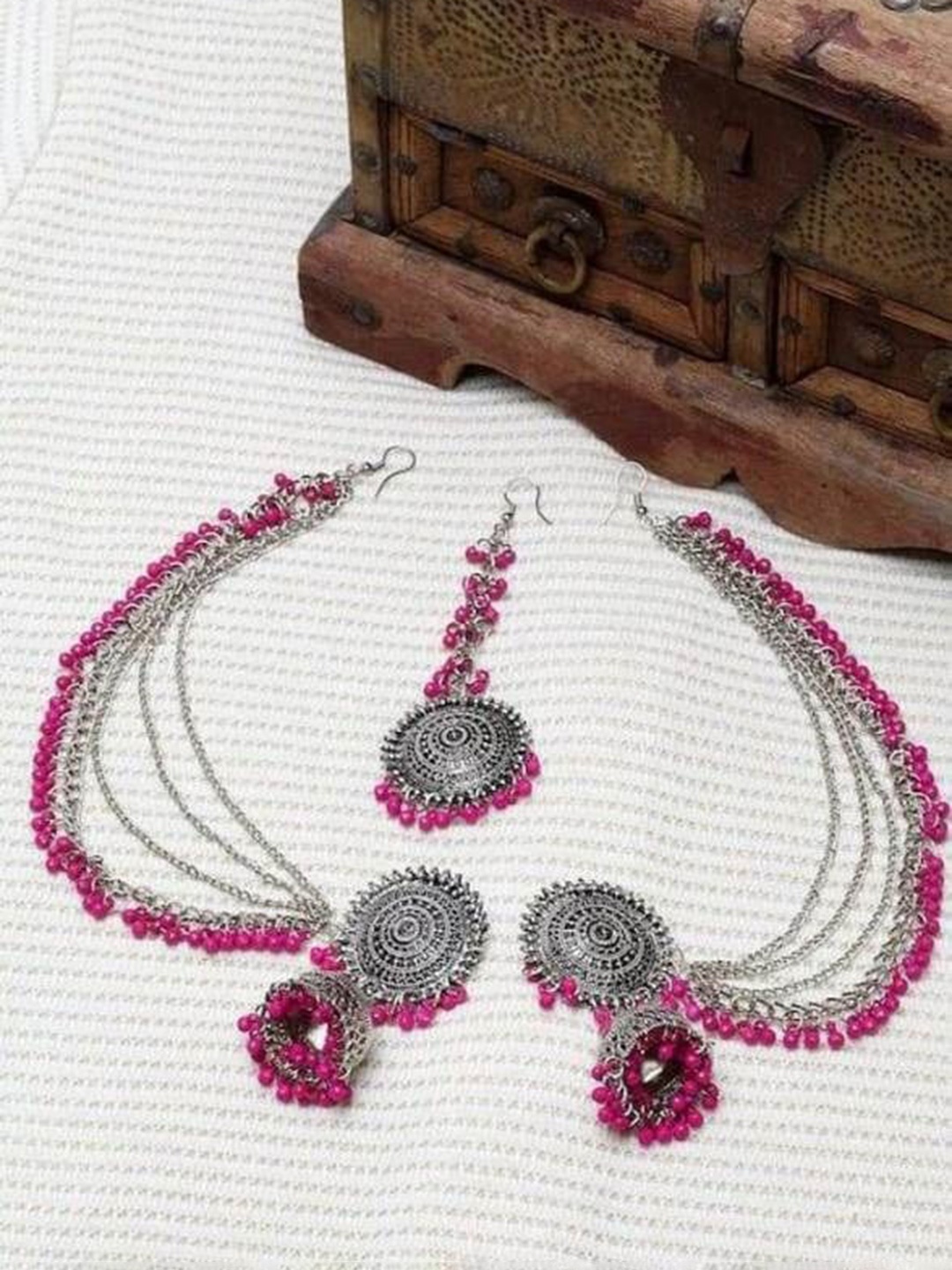 JMBW INTERNATIONAL Silver-Plated Artificial Beaded Oxidised Jewellery Set, Pink
JMBW INTERNATIONAL Silver-Plated Artificial Beaded Oxidised Jewellery Set, Pink
