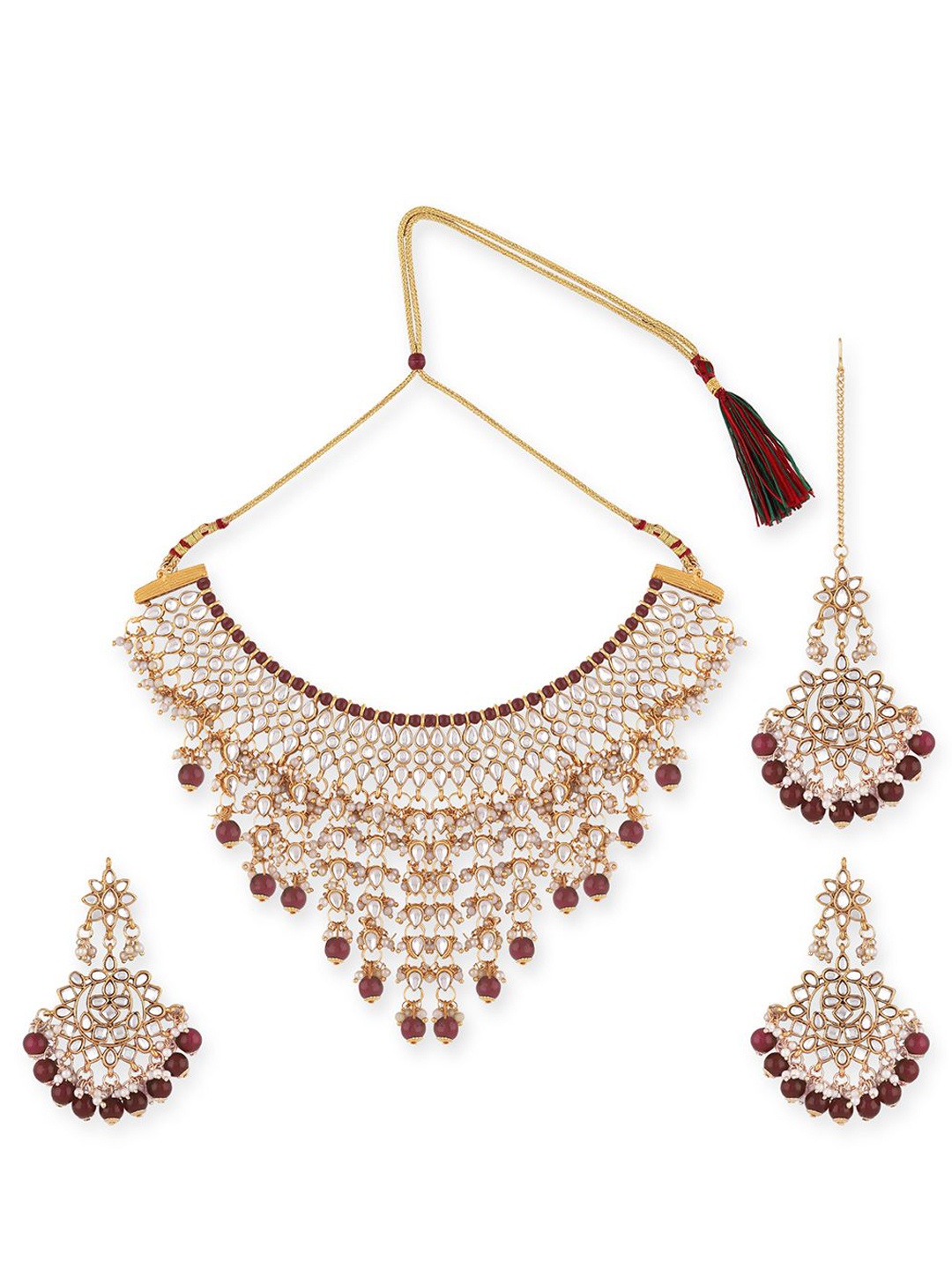 Ethnicking Gold Plated Kundan Stone Studded & Beaded Necklace and Earrings With Maang Tika
Ethnicking Gold Plated Kundan Stone Studded & Beaded Necklace and Earrings With Maang Tika