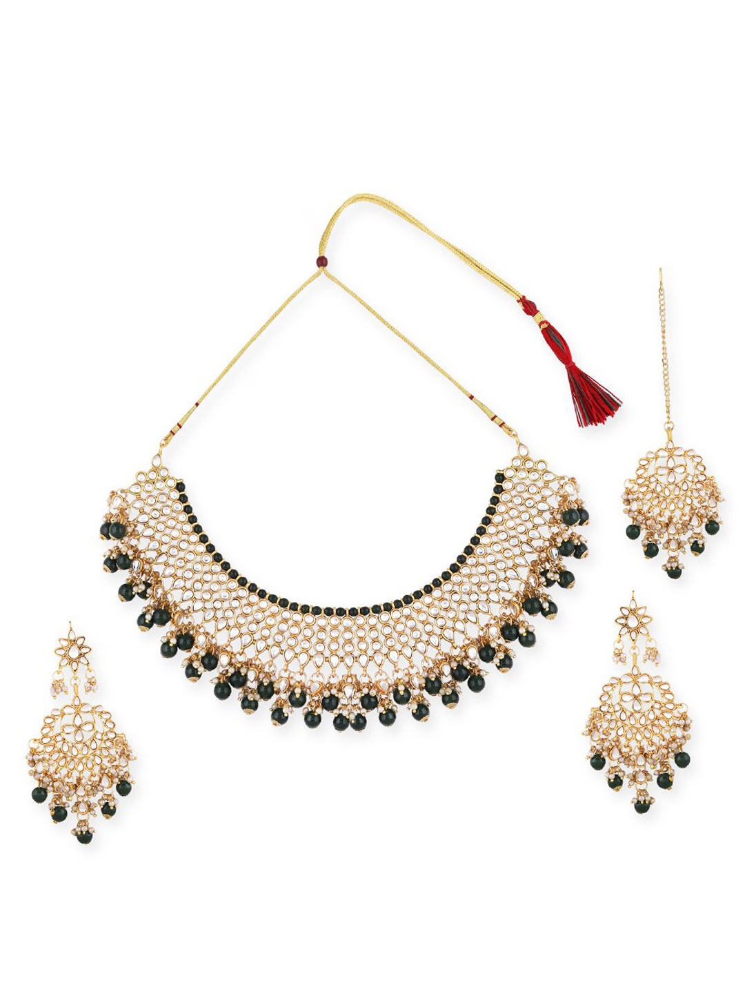 Ethnicking Gold Plated Kundan Stone Studded & Beaded Necklace and Earrings With Maang Tika
Ethnicking Gold Plated Kundan Stone Studded & Beaded Necklace and Earrings With Maang Tika