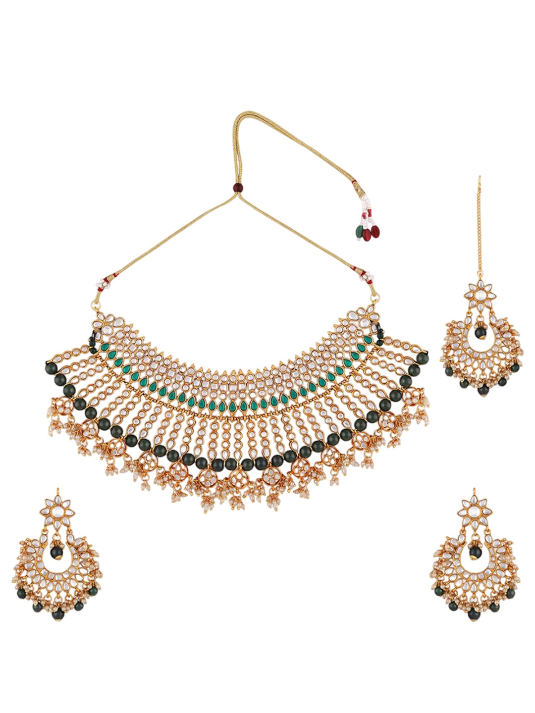 Ethnicking Gold Plated Kundan Stone Studded & Beaded Necklace and Earrings With Maang Tika
Ethnicking Gold Plated Kundan Stone Studded & Beaded Necklace and Earrings With Maang Tika