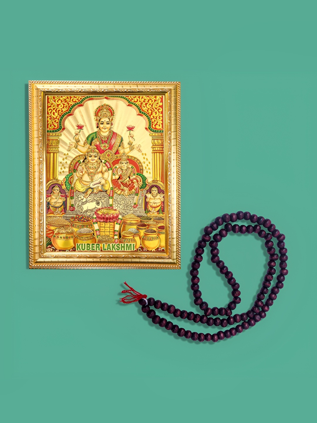 Hawai Gold-Toned & Brown Kuber Ganesh Lakshmi Wooden Wall Photo Frame With 108 Beads Mala
Hawai Gold-Toned & Brown Kuber Ganesh Lakshmi Wooden Wall Photo Frame With 108 Beads Mala