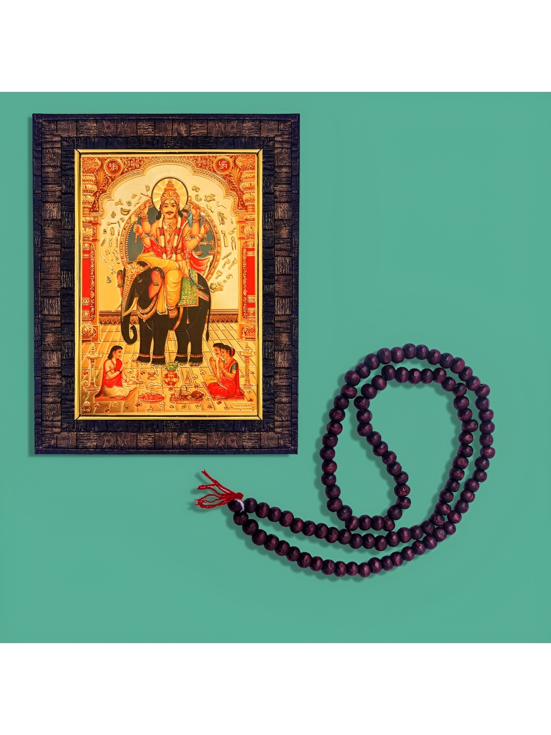 Hawai Gold Toned & Brown Lord Vishwakarma Wooden Wall Photo Frame With Red Chandan Mala
Hawai Gold Toned & Brown Lord Vishwakarma Wooden Wall Photo Frame With Red Chandan Mala