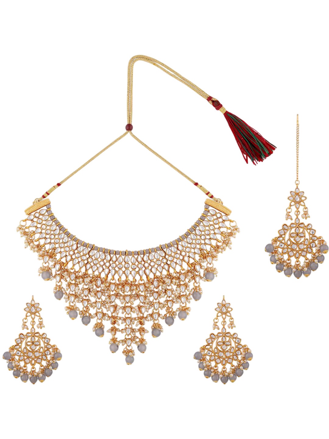 Ethnicking Gold Plated Kundan Stone Studded & Beaded Necklace and Earrings With Maang Tika
Ethnicking Gold Plated Kundan Stone Studded & Beaded Necklace and Earrings With Maang Tika