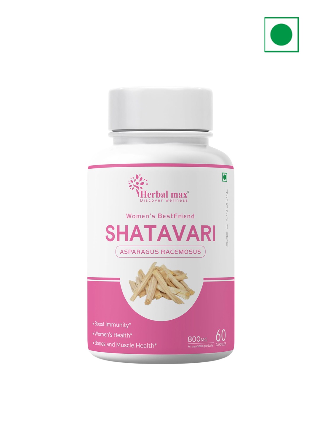 Herbal max Women Shatavari Asparagus Racemosus 800mg Supplements - 60Capsules, White
Herbal max Women Shatavari Asparagus Racemosus 800mg Supplements - 60Capsules, White