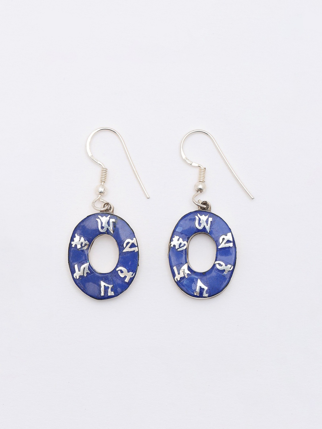 Exotic India Om Mani Padme Hum Lapis Lazuli Inlay Hook Earrings in Sterling Silver, Blue
Exotic India Om Mani Padme Hum Lapis Lazuli Inlay Hook Earrings in Sterling Silver, Blue