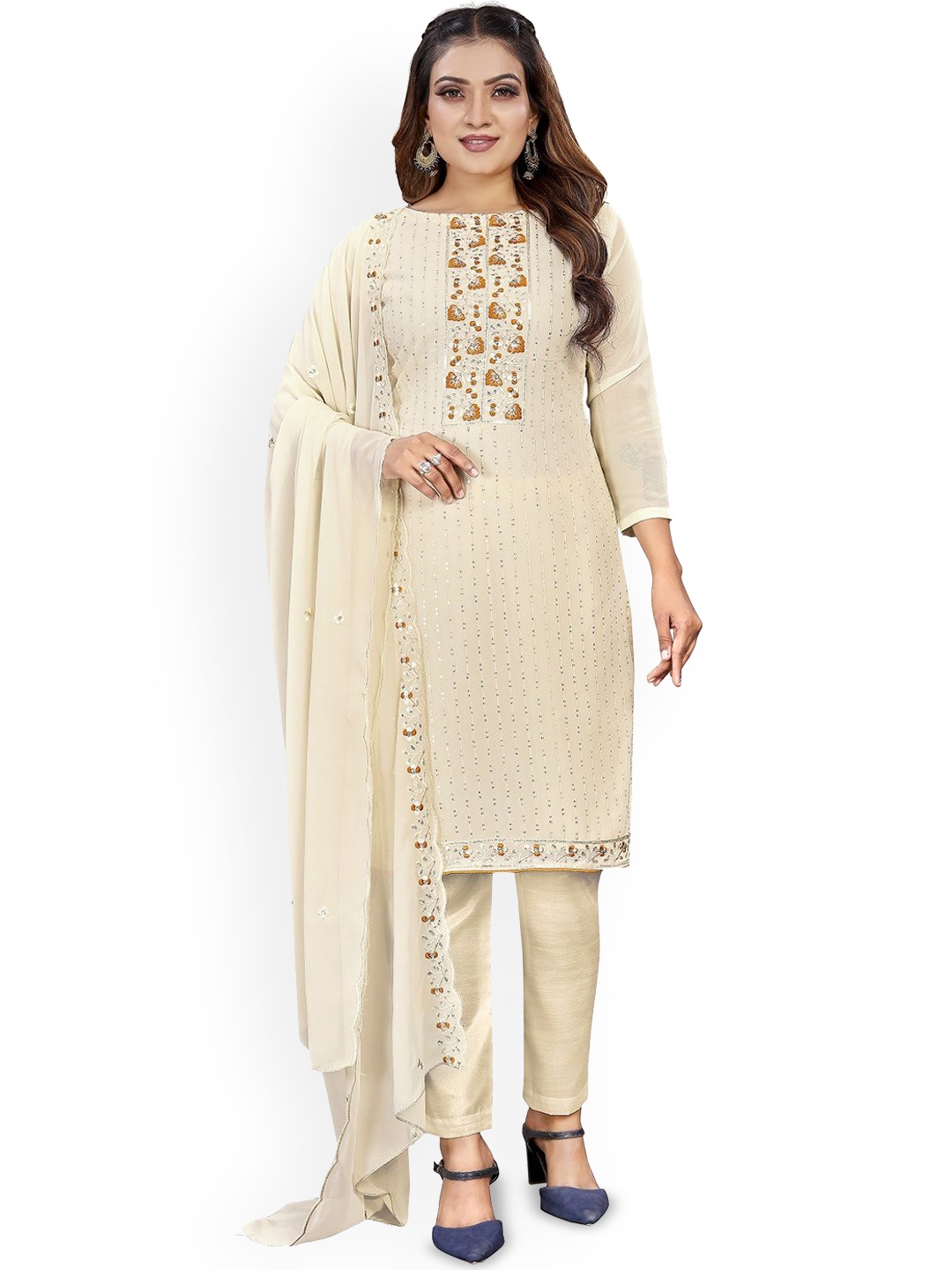 A TO Z CART Floral Embroidered Silk Georgette Stones Work Unstitched Dress Material, Cream
A TO Z CART Floral Embroidered Silk Georgette Stones Work Unstitched Dress Material, Cream