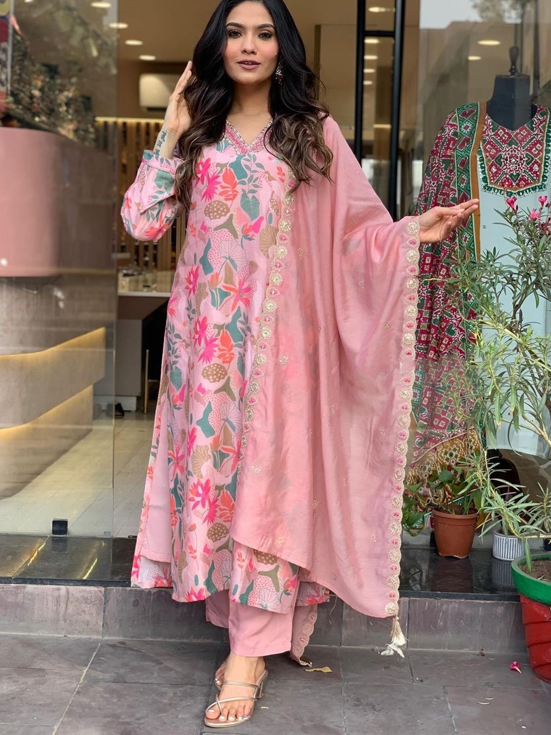 Krimmple Floral Printed V-Neck Puffed Sleeves Straight Kurta With Trousers And Dupatta, Pink
Krimmple Floral Printed V-Neck Puffed Sleeves Straight Kurta With Trousers And Dupatta, Pink