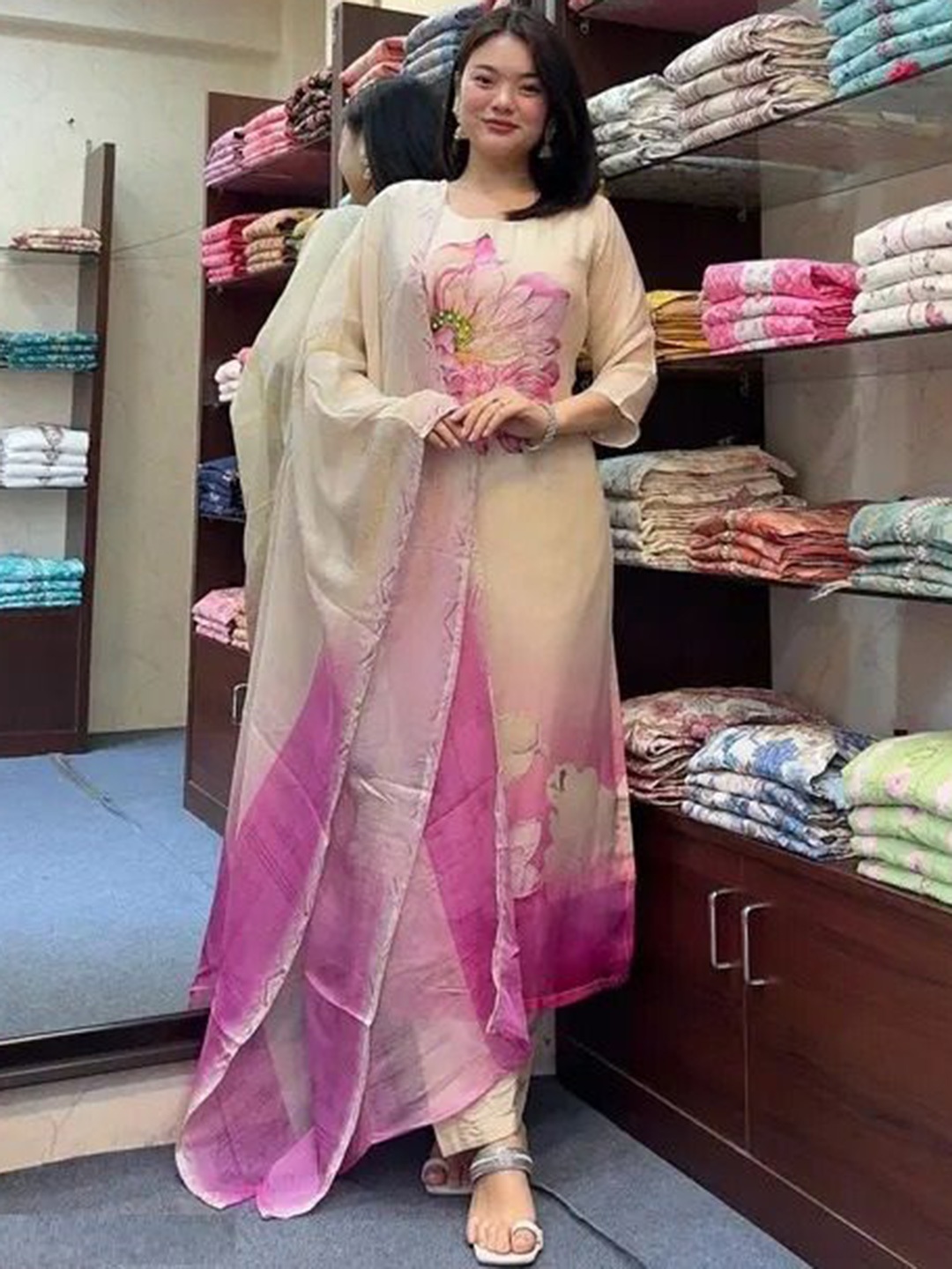 Krimmple Floral Printed Beads and Stones Straight Kurta With Trousers And Dupatta, Cream
Krimmple Floral Printed Beads and Stones Straight Kurta With Trousers And Dupatta, Cream