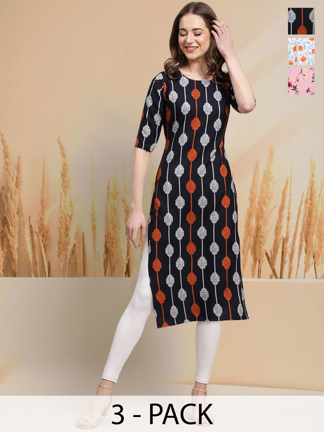 7Threads Selection Of 3 Ethnic Motifs Printed Round Neck Straight Kurtas, Black
7Threads Selection Of 3 Ethnic Motifs Printed Round Neck Straight Kurtas, Black